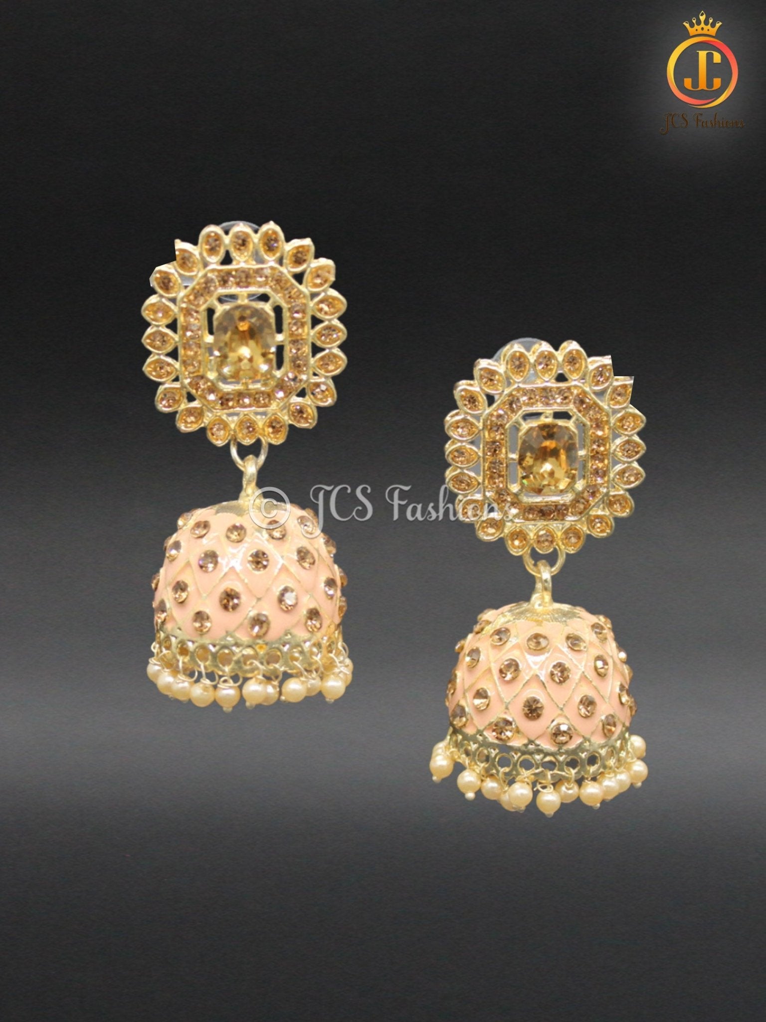 Kundan Jhumka Earrings with Stones and Pearls - JCS Fashions