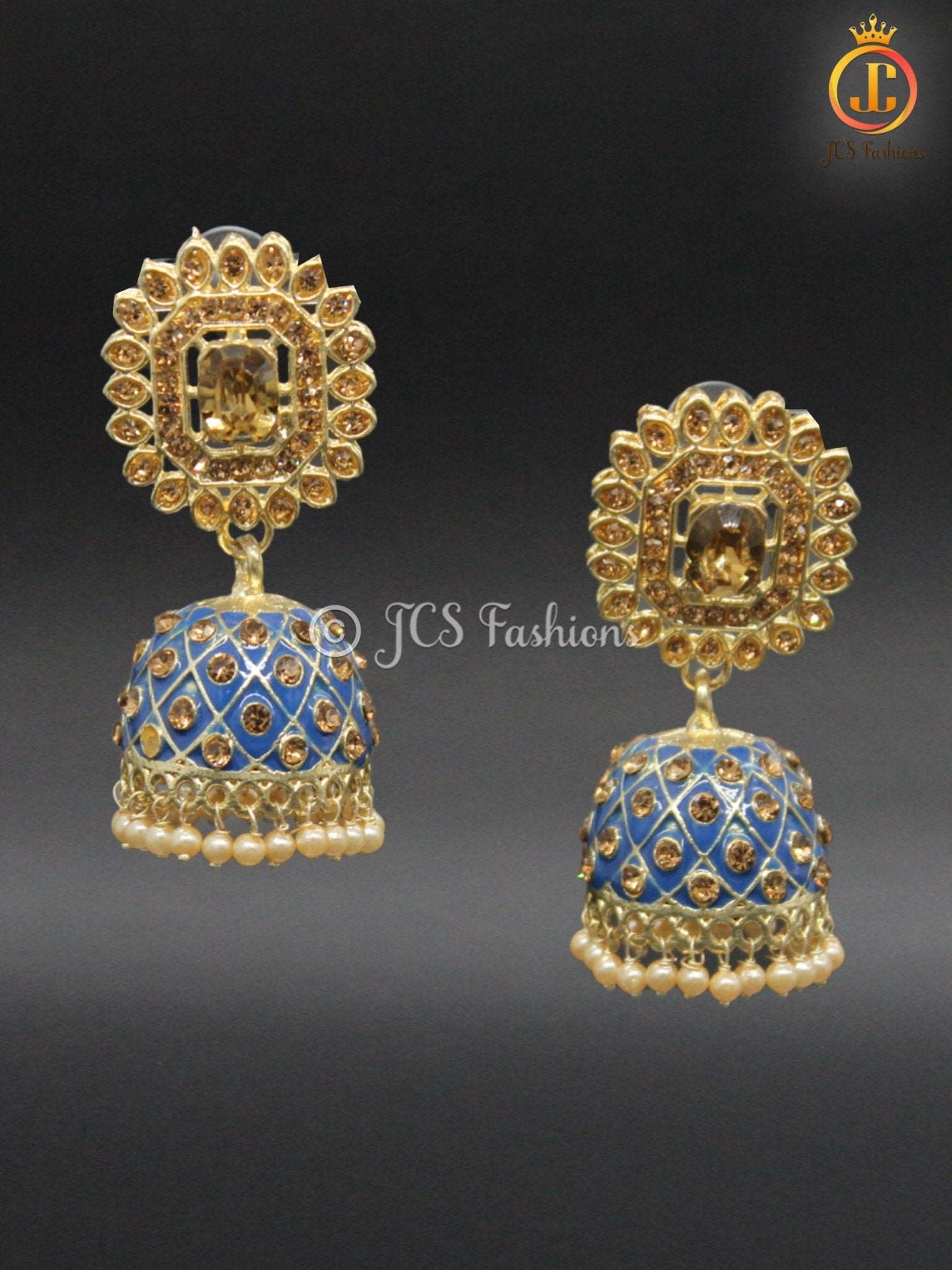 Kundan Jhumka Earrings with Stones and Pearls - JCS Fashions