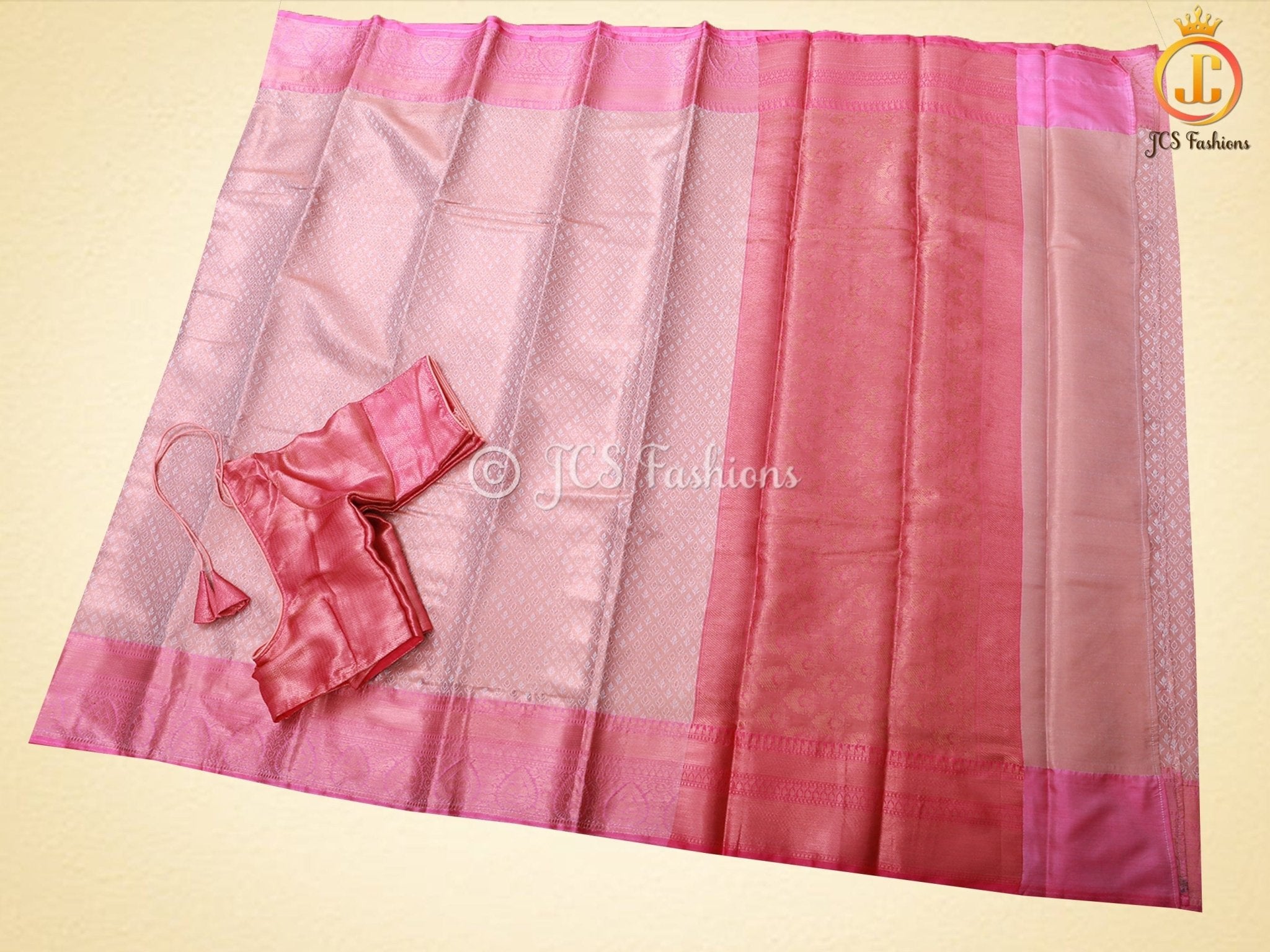 Leaf Butta Design Soft Silk Saree With A Beautiful Blouse SAREE JCS Fashions Peach 5.5 meters