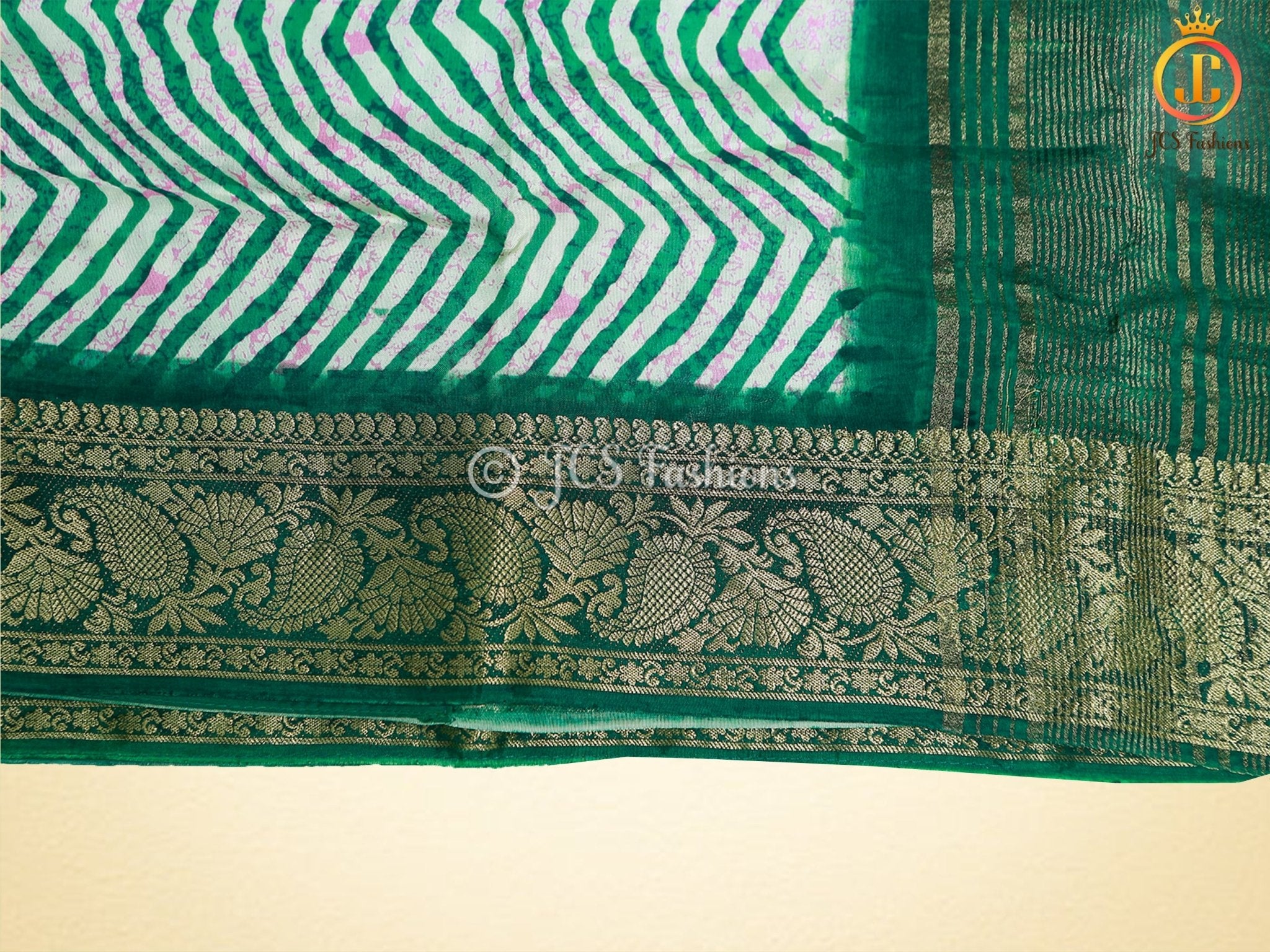 Leheriya Bathik Prints, Munga Silk Saree, Bold Colour, Fully Stitched blouse SAREE JCS Fashions