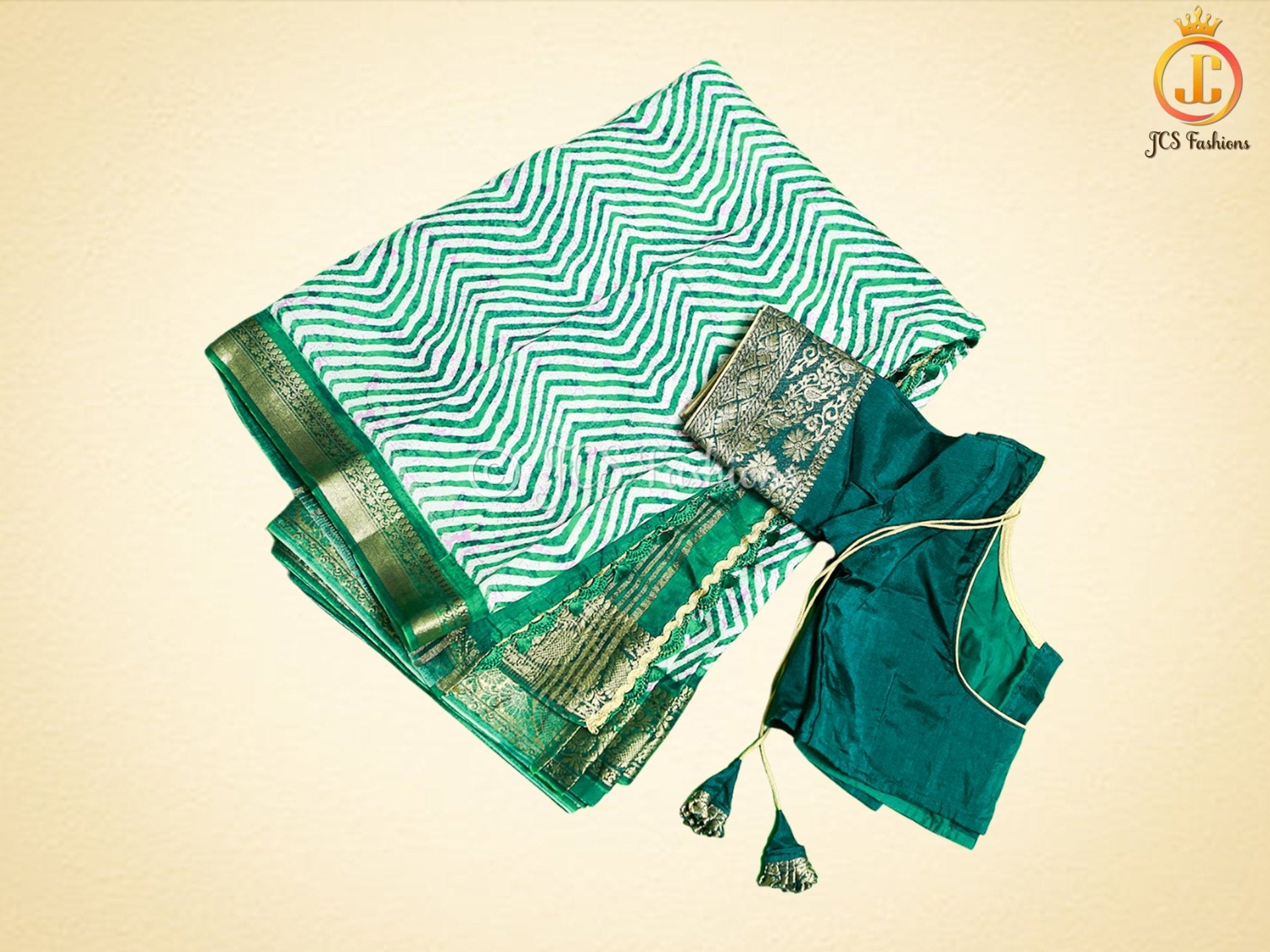 Leheriya Bathik Prints, Munga Silk Saree, Bold Colour, Fully Stitched blouse SAREE JCS Fashions