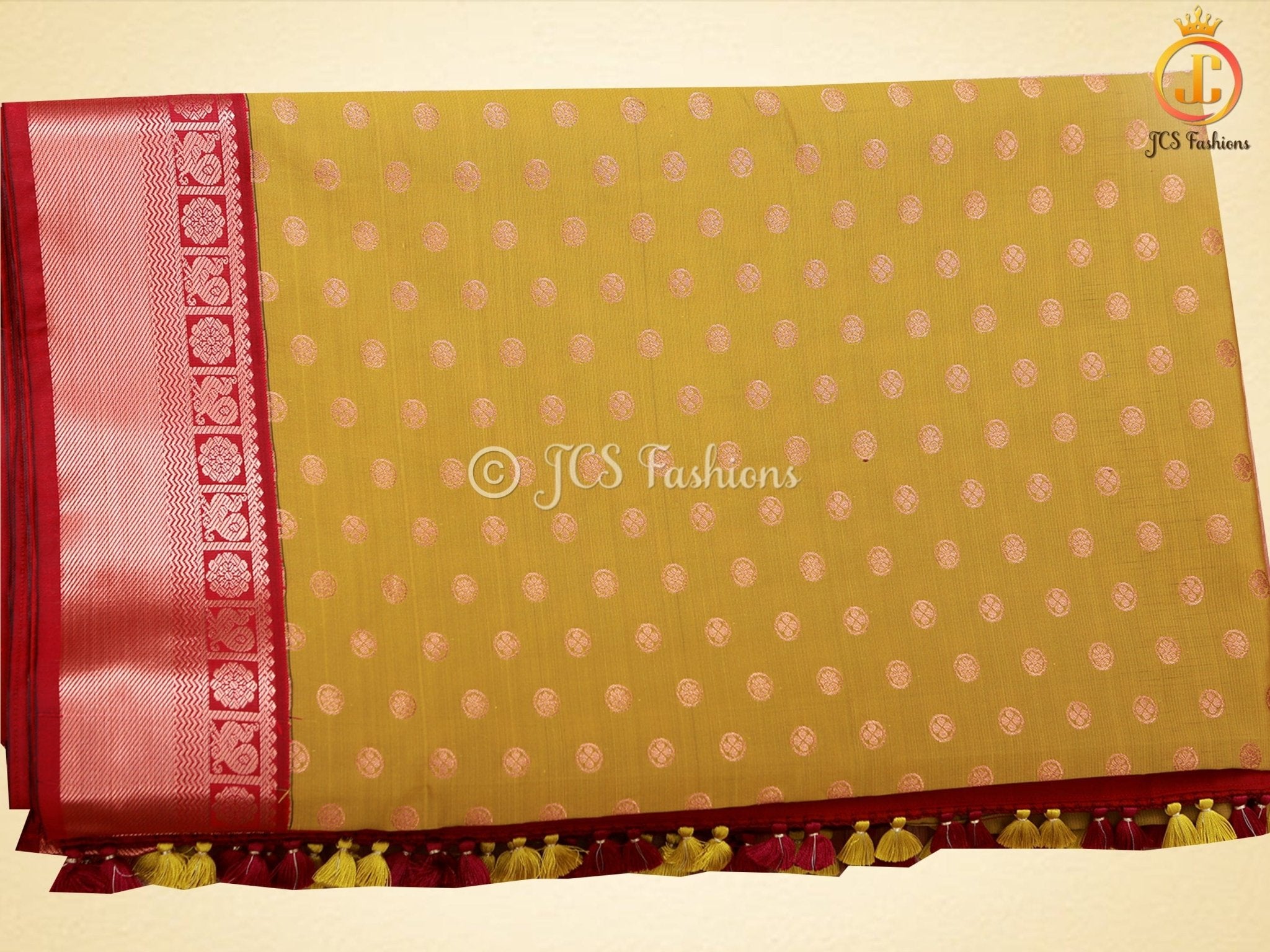 Mustard Yellow Korvai Semi-Silk Saree With Maggam Work Blouse SAREE JCS Fashions Mustard Yellow 5.5 meters