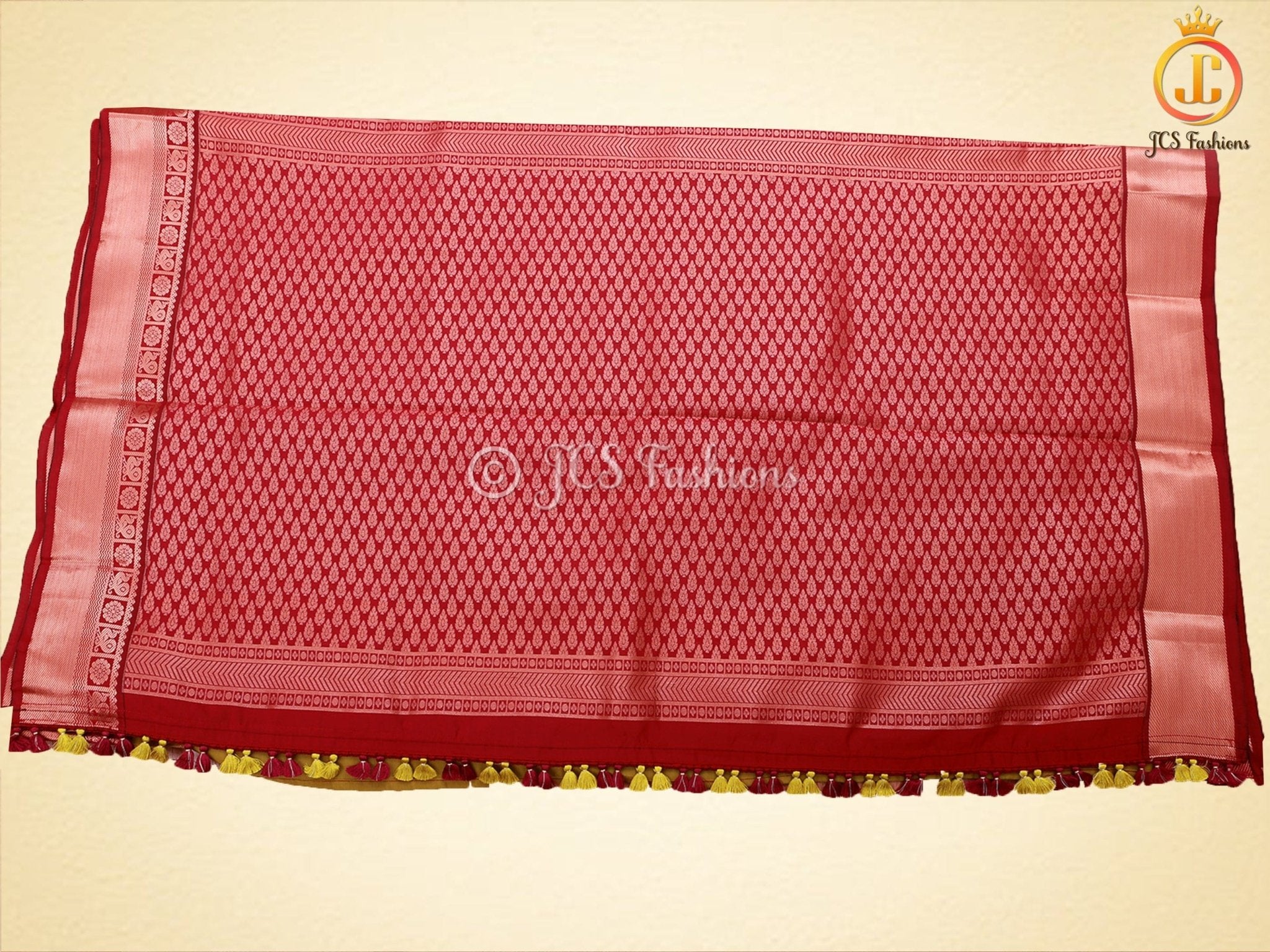 Mustard Yellow Korvai Semi-Silk Saree With Maggam Work Blouse SAREE JCS Fashions