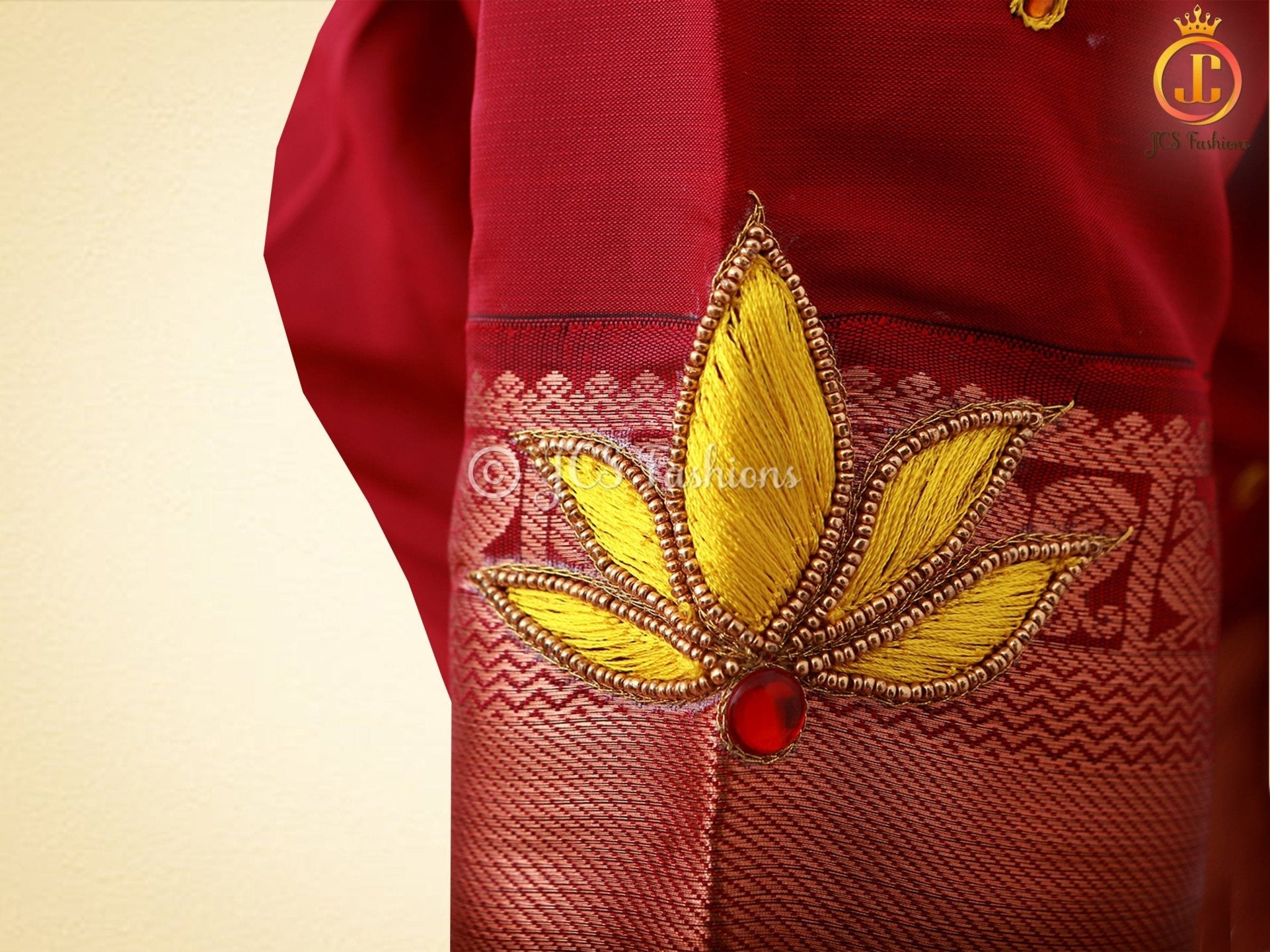 Mustard Yellow Korvai Semi-Silk Saree With Maggam Work Blouse SAREE JCS Fashions