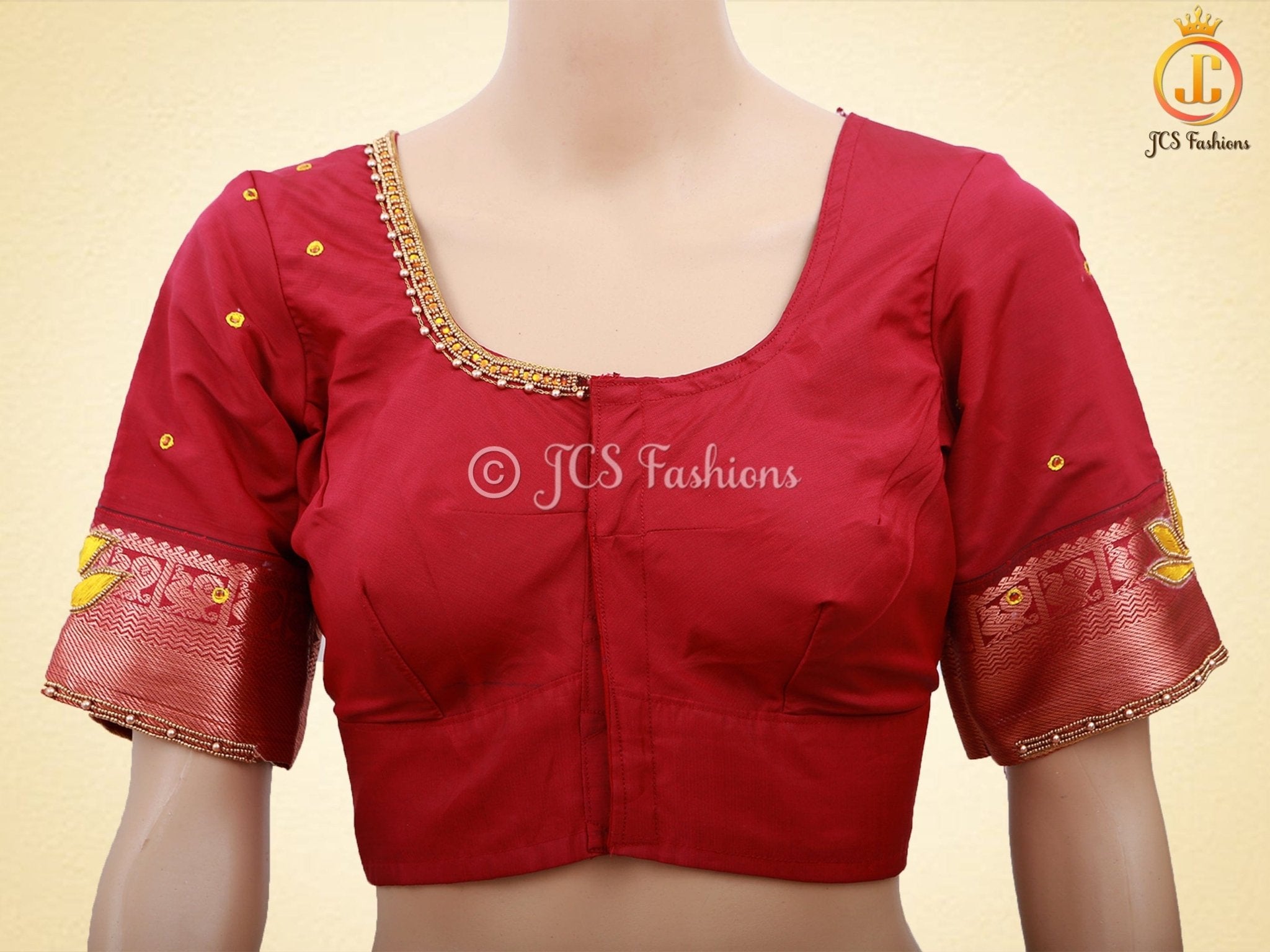 Mustard Yellow Korvai Semi-Silk Saree With Maggam Work Blouse SAREE JCS Fashions