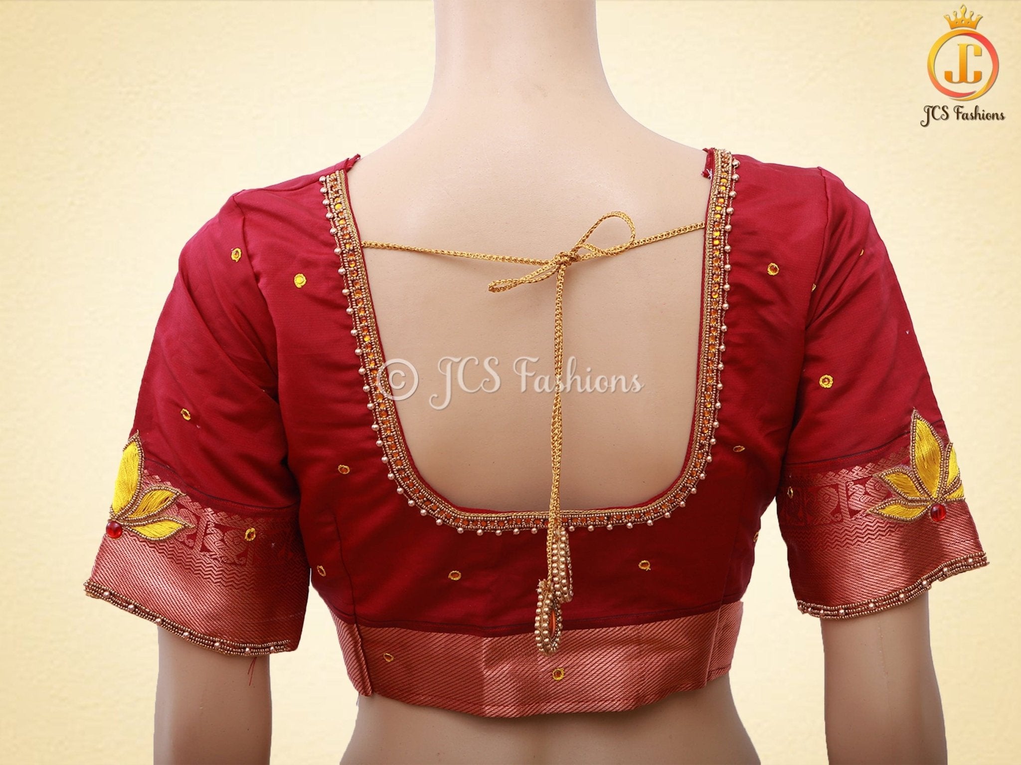 Mustard Yellow Korvai Semi-Silk Saree With Maggam Work Blouse SAREE JCS Fashions