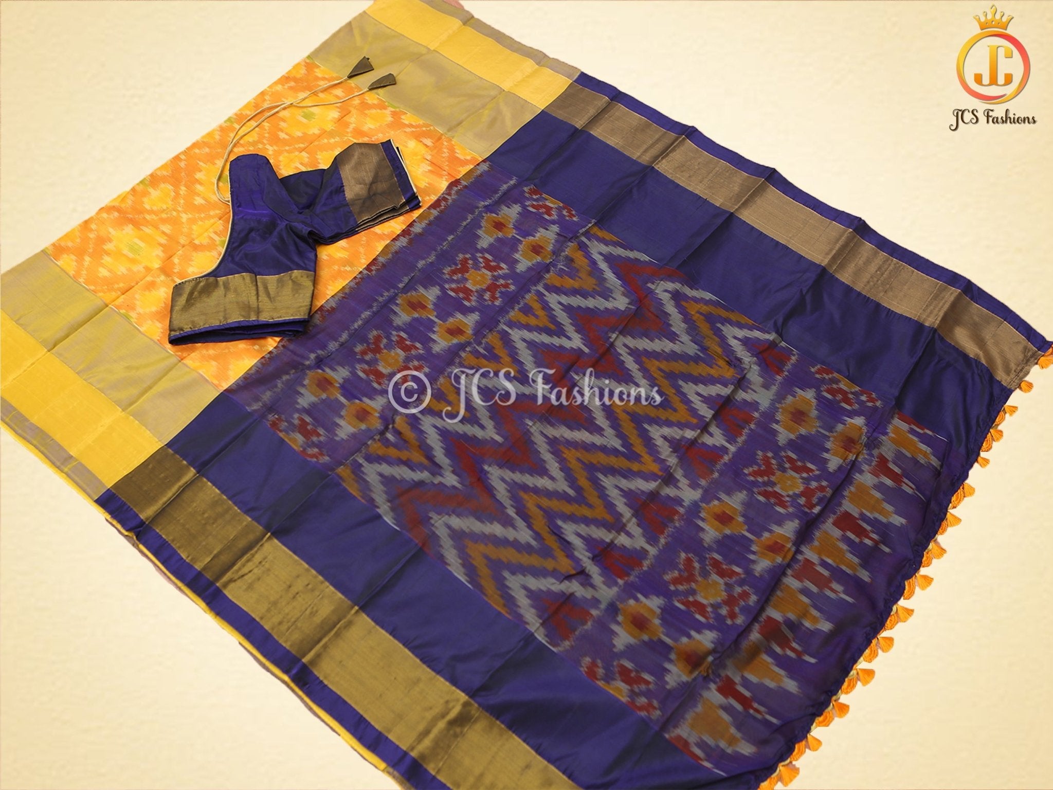 Mustard Yellow Soft Silk Saree With Beautiful Ikkat Designs SAREE JCS Fashions Yellow 5.5 meters