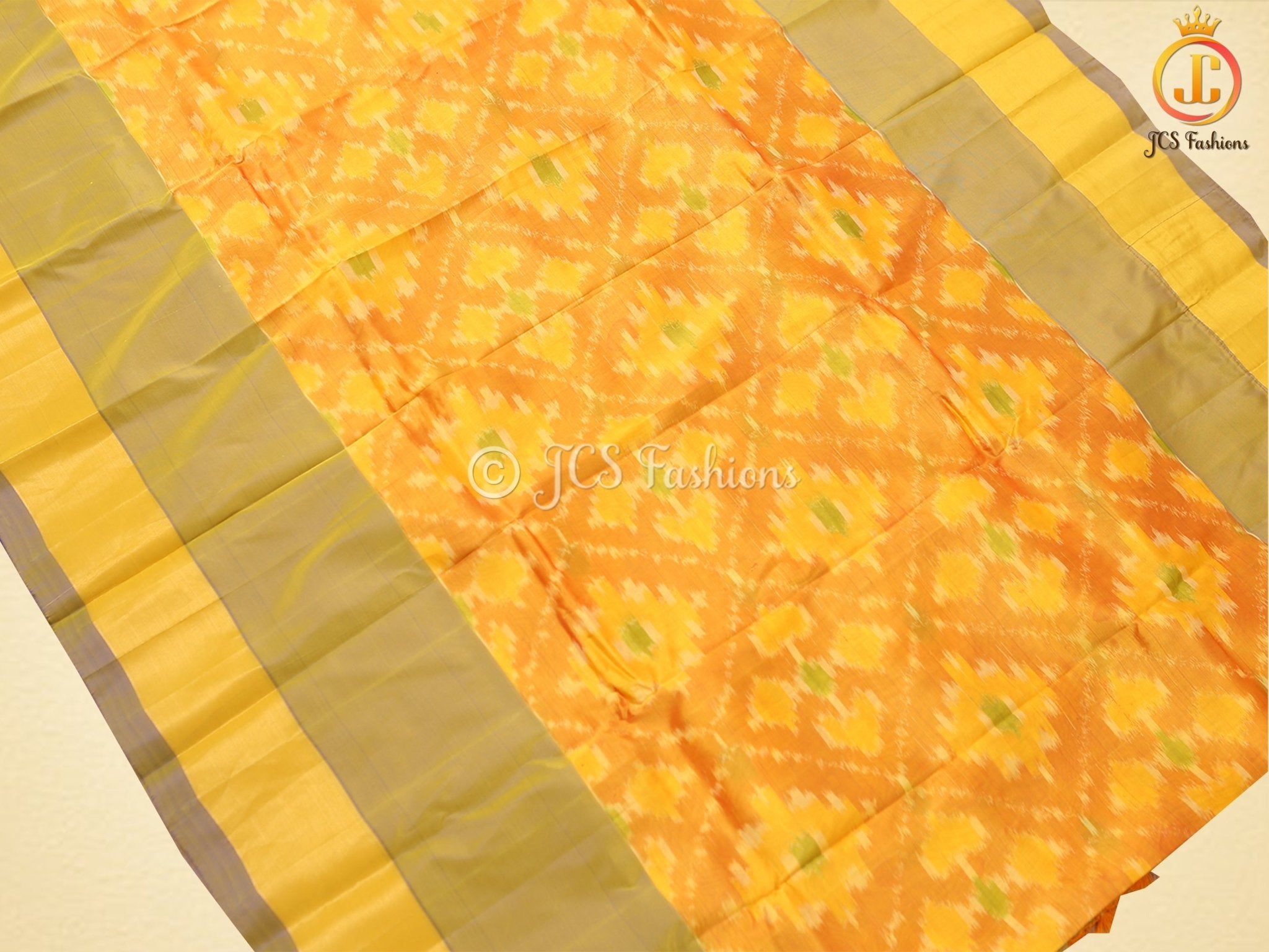 Mustard Yellow Soft Silk Saree With Beautiful Ikkat Designs SAREE JCS Fashions