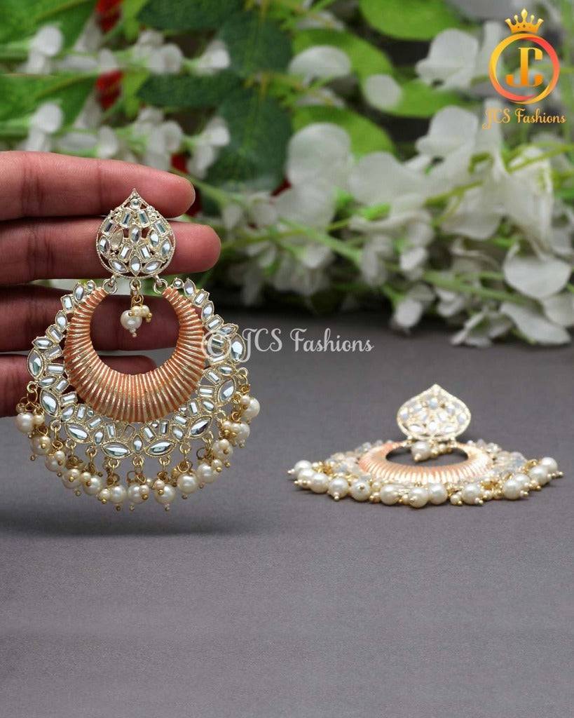 Orange Kundan Meenakari Earrings | Gold Plated Alloy, Hoop Style Jewelry JCS Fashions Orange