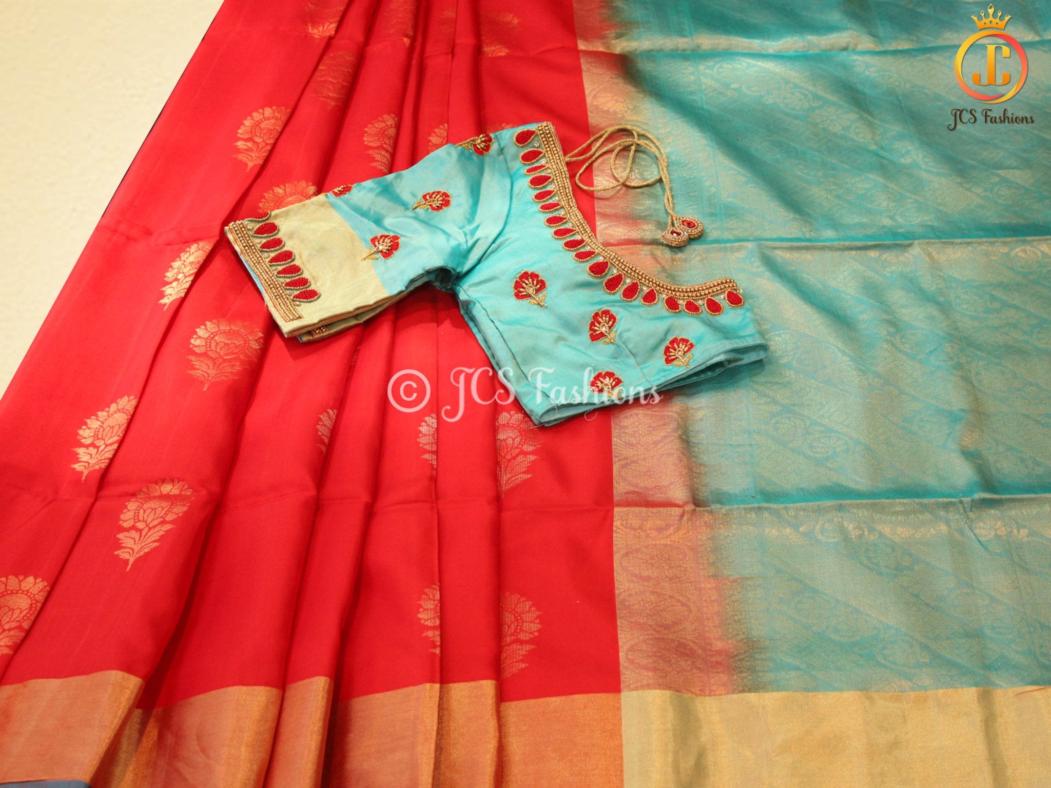 Original kanchipuram handloom Saree with Maggam work blouse SAREE JCS Fashions