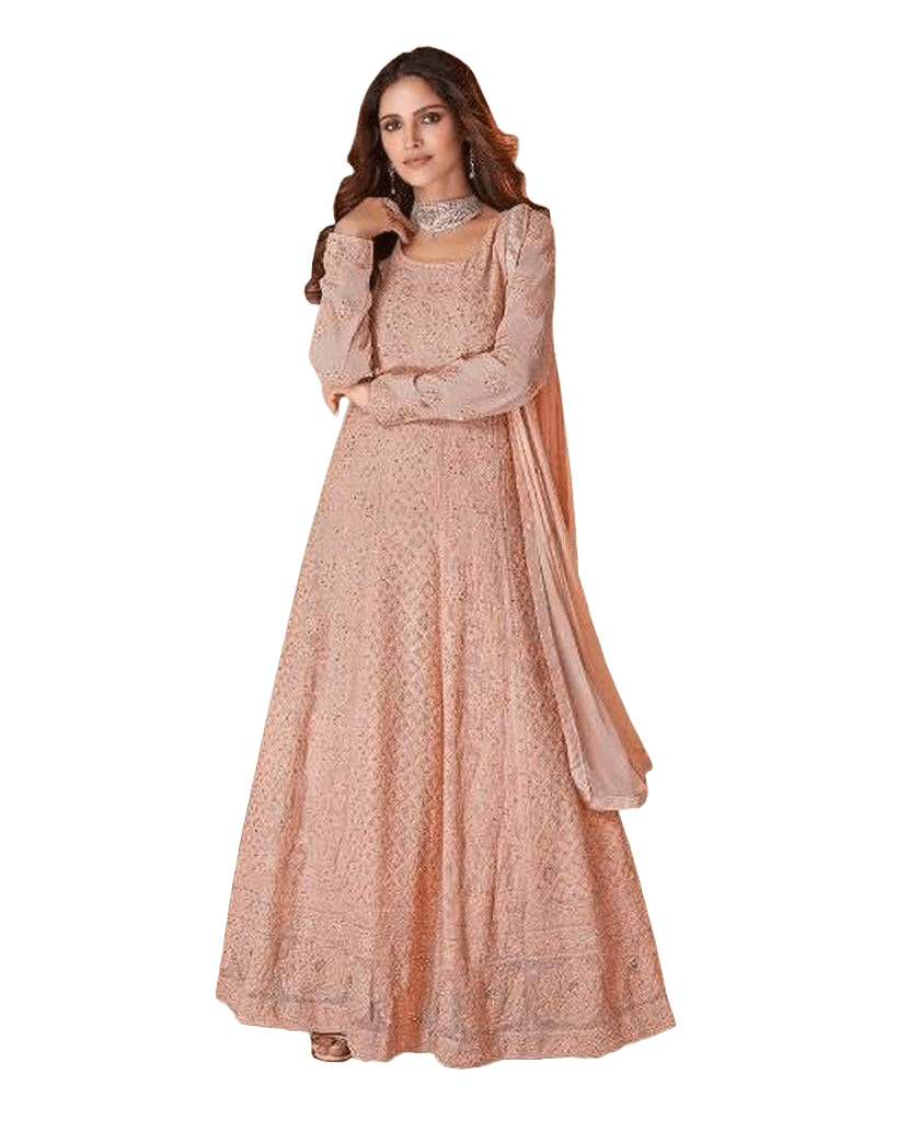 Peach Georgette Floor Length Anarkali Kurti with Dupatta Kurti JCS Fashions Peach X-Large (42)