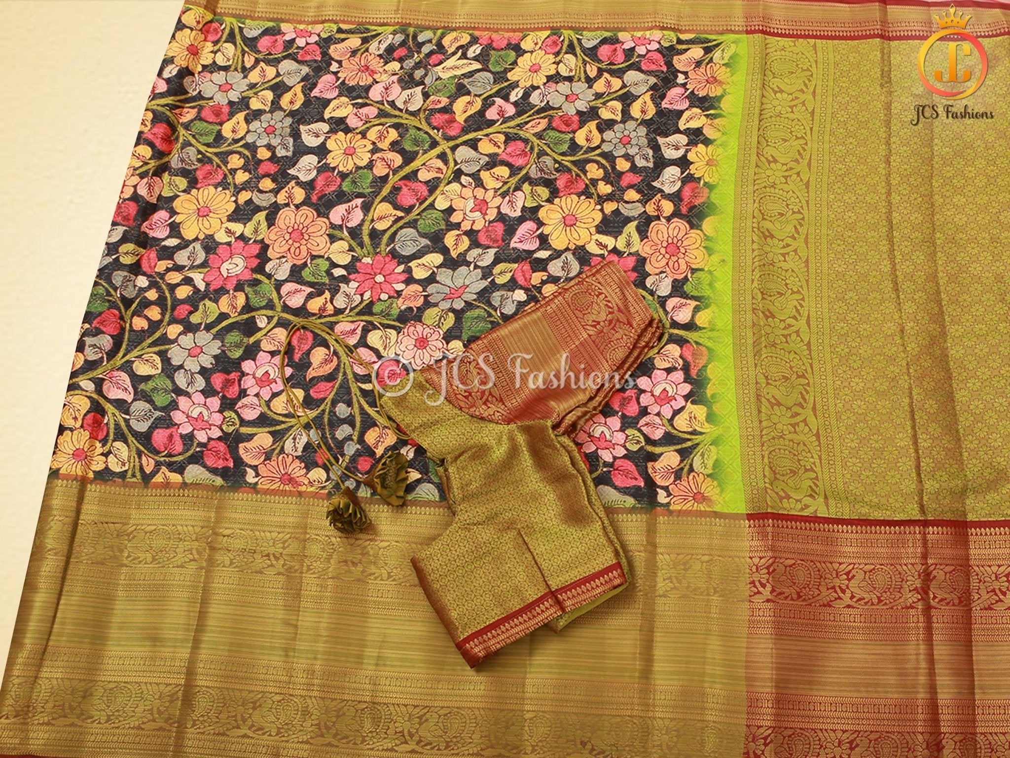 Peacock Design Traditional Kalamkari Saree With Blouse SAREE JCS Fashions