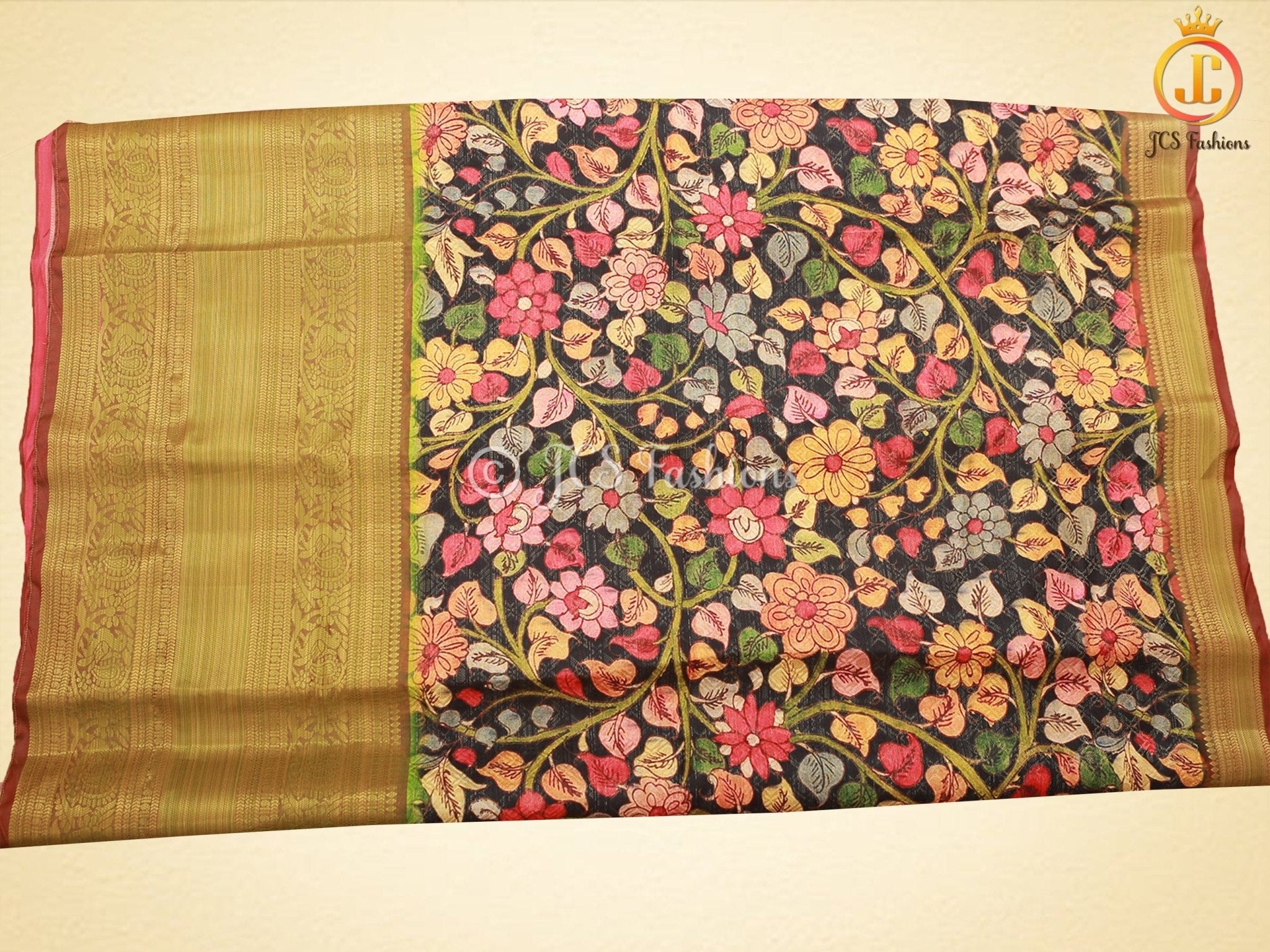 Peacock Design Traditional Kalamkari Saree With Blouse SAREE JCS Fashions