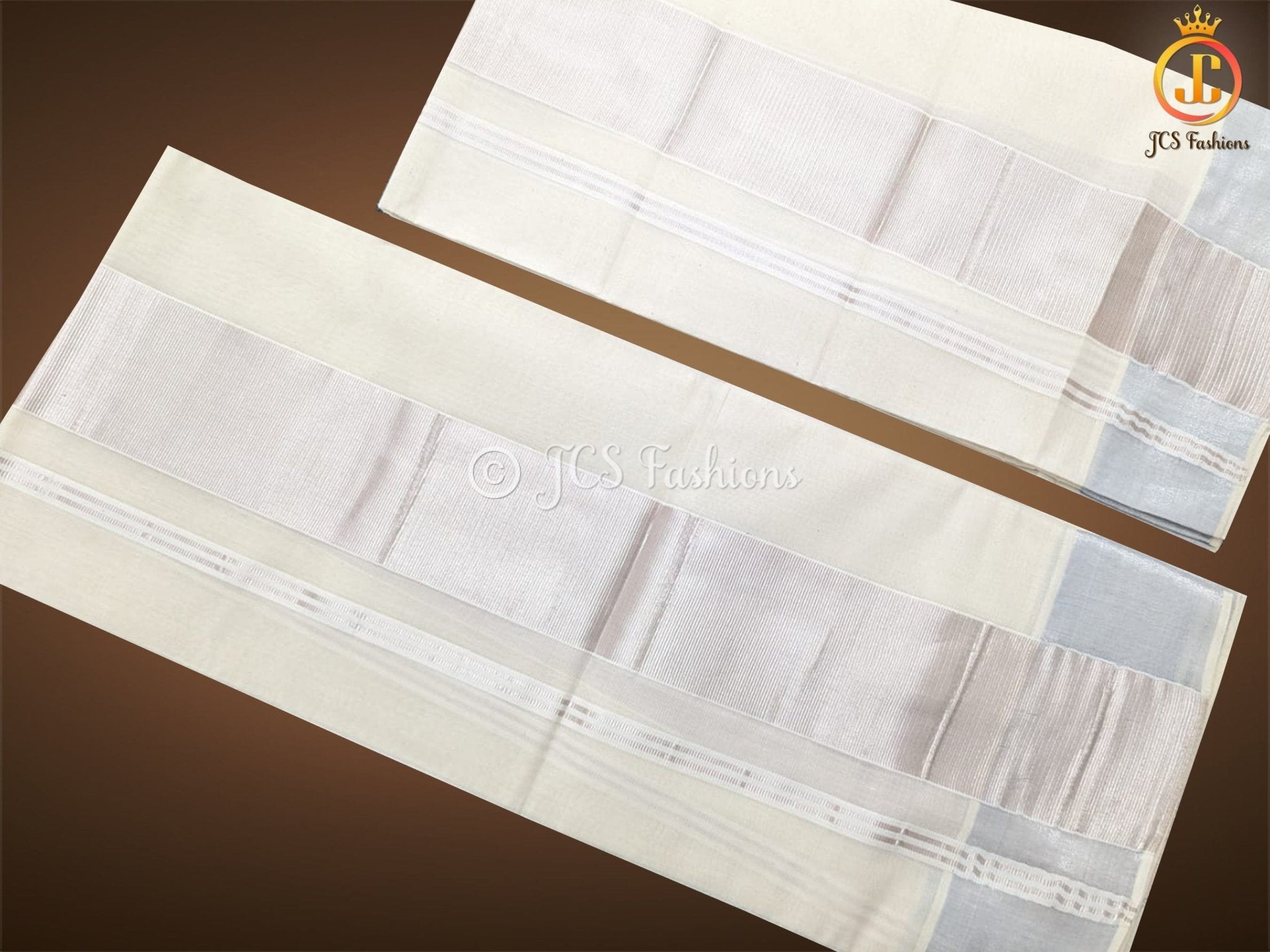 Premium Quality 3 Inch Silver Jari Set Mundu Cotton Saree SAREE JCS Fashions