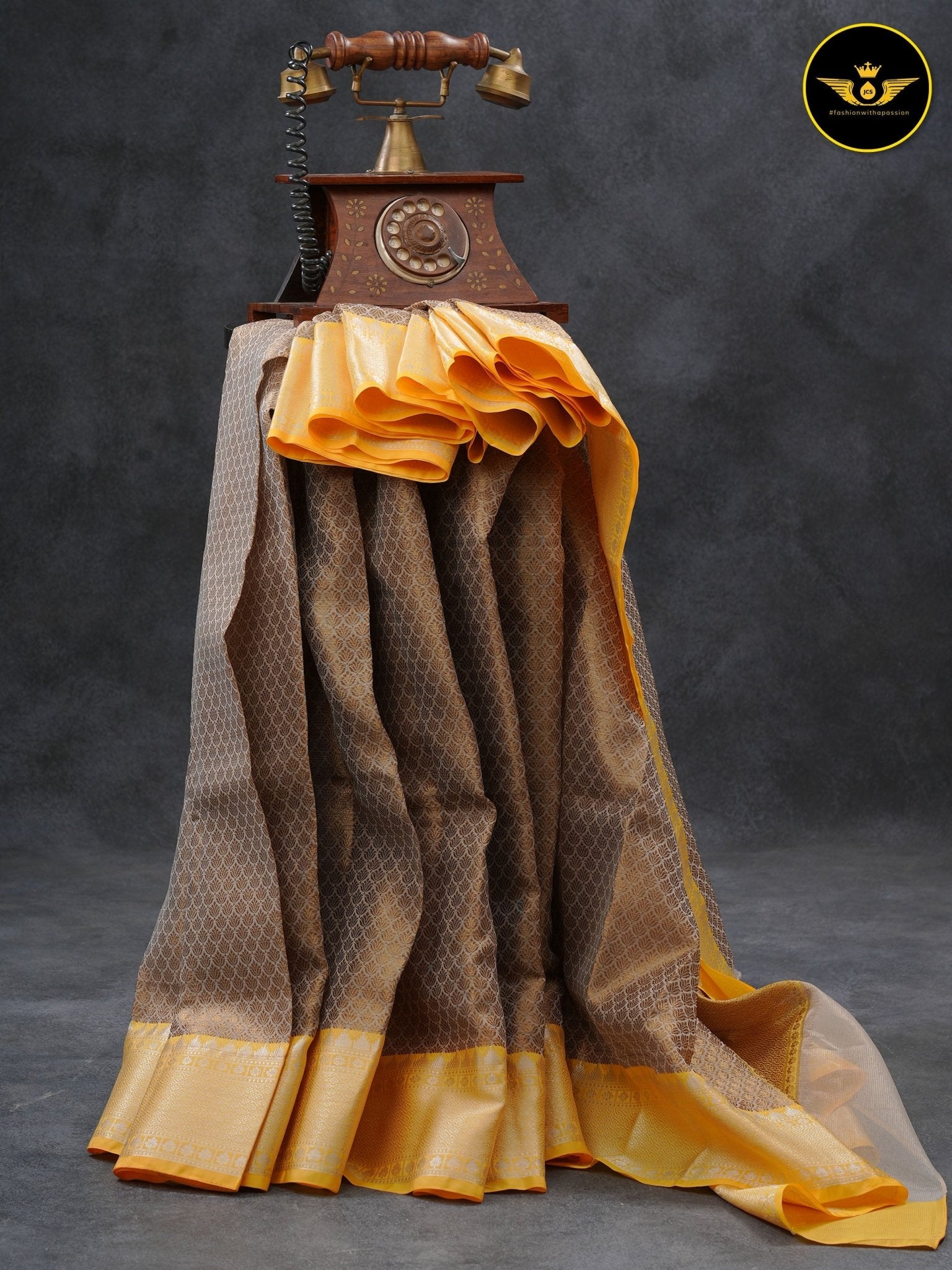 Pure Handloom Banarasi Muslin Silk Saree |JCSFashions SAREE JCS Fashions Brown 5.5 meters