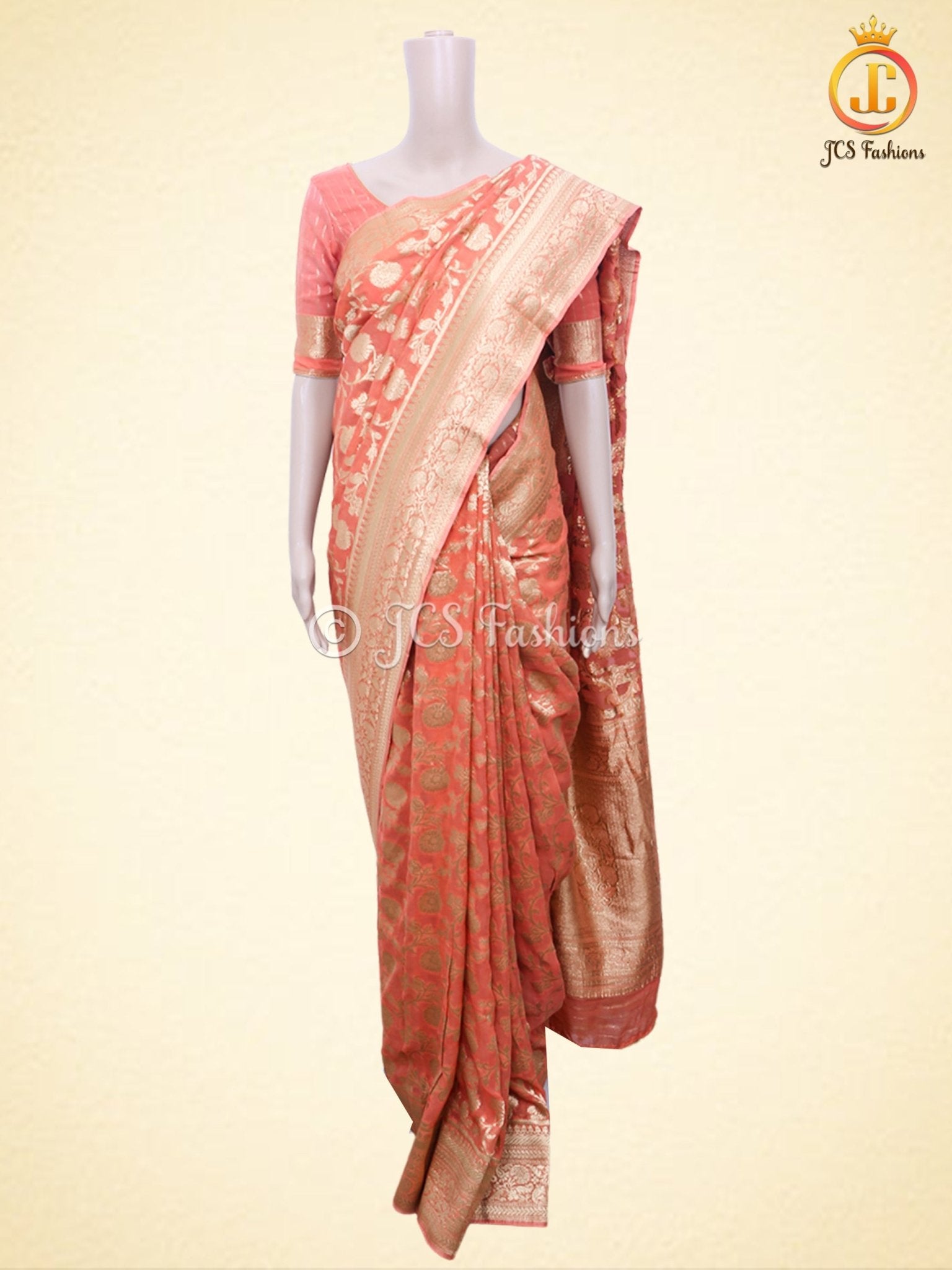 Pure Kaddi Banarasi Georgette Saree With Fully Stitched Blouse SAREE JCS Fashions