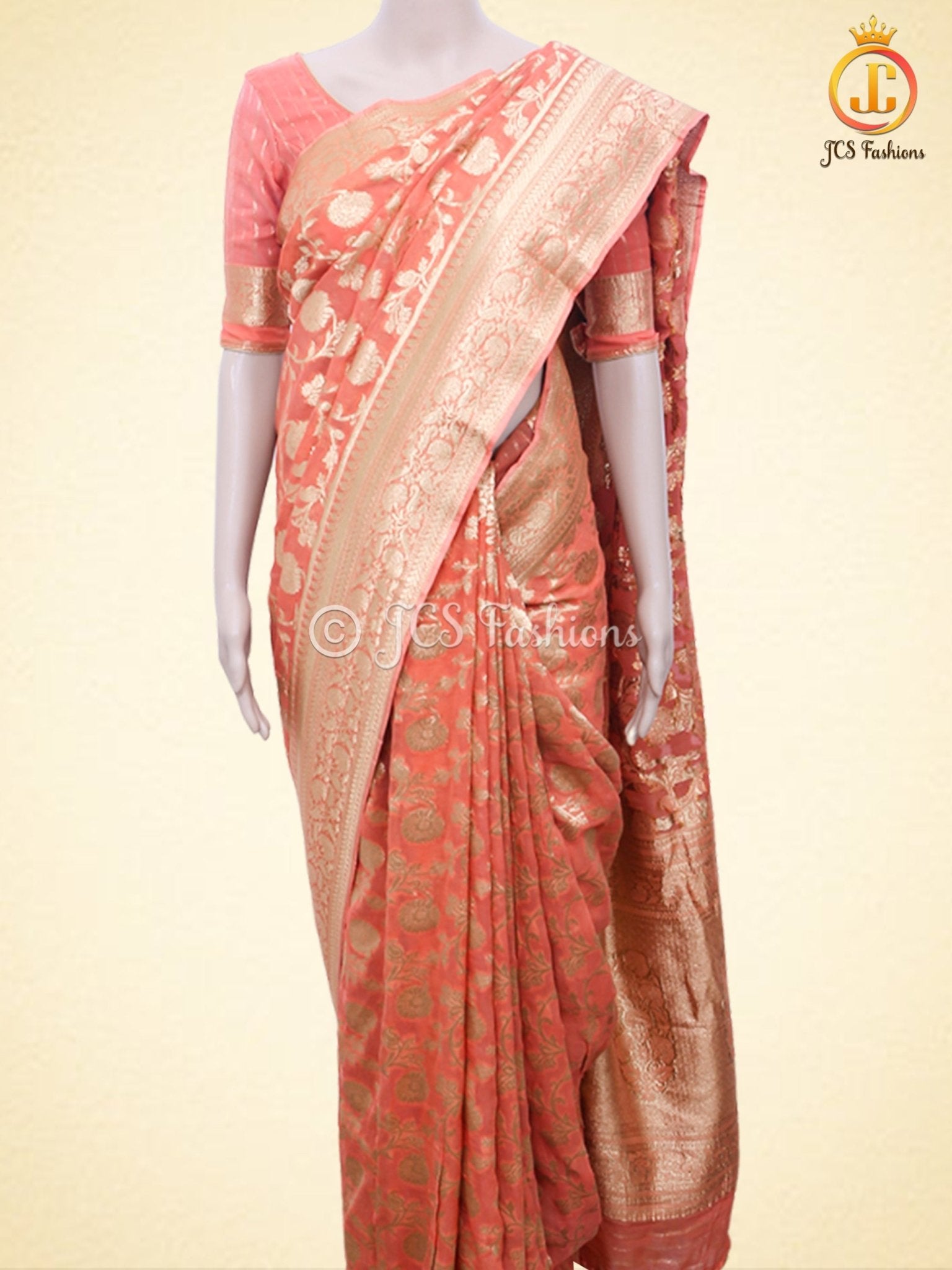 Pure Kaddi Banarasi Georgette Saree With Fully Stitched Blouse SAREE JCS Fashions