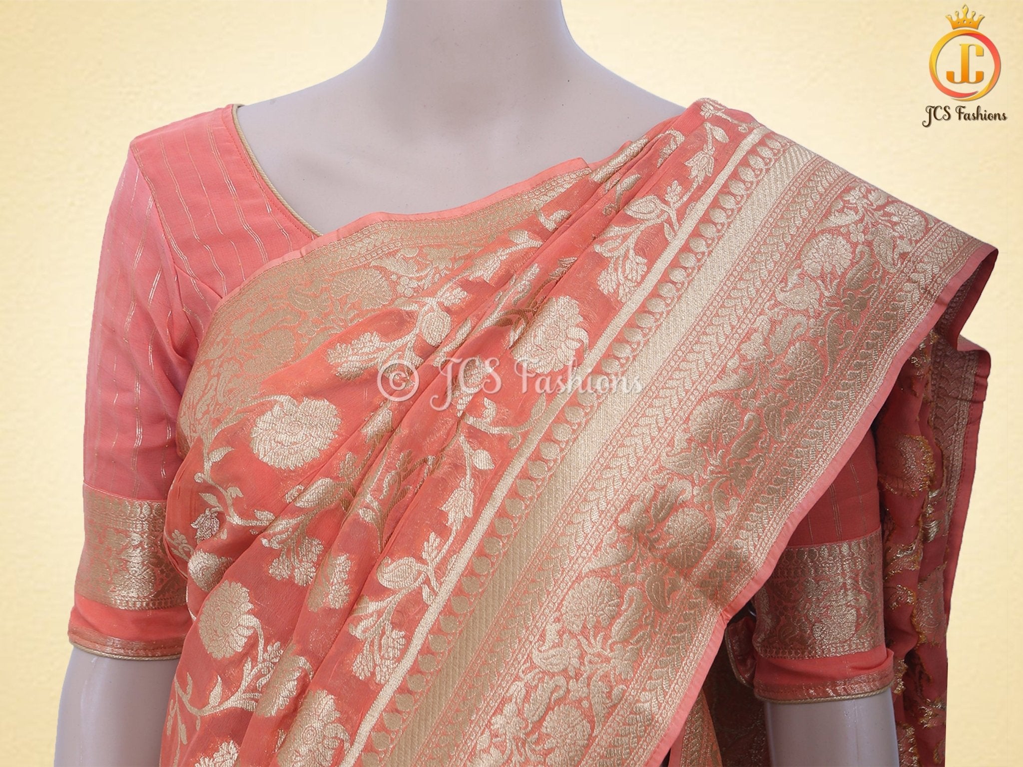 Pure Kaddi Banarasi Georgette Saree With Fully Stitched Blouse SAREE JCS Fashions