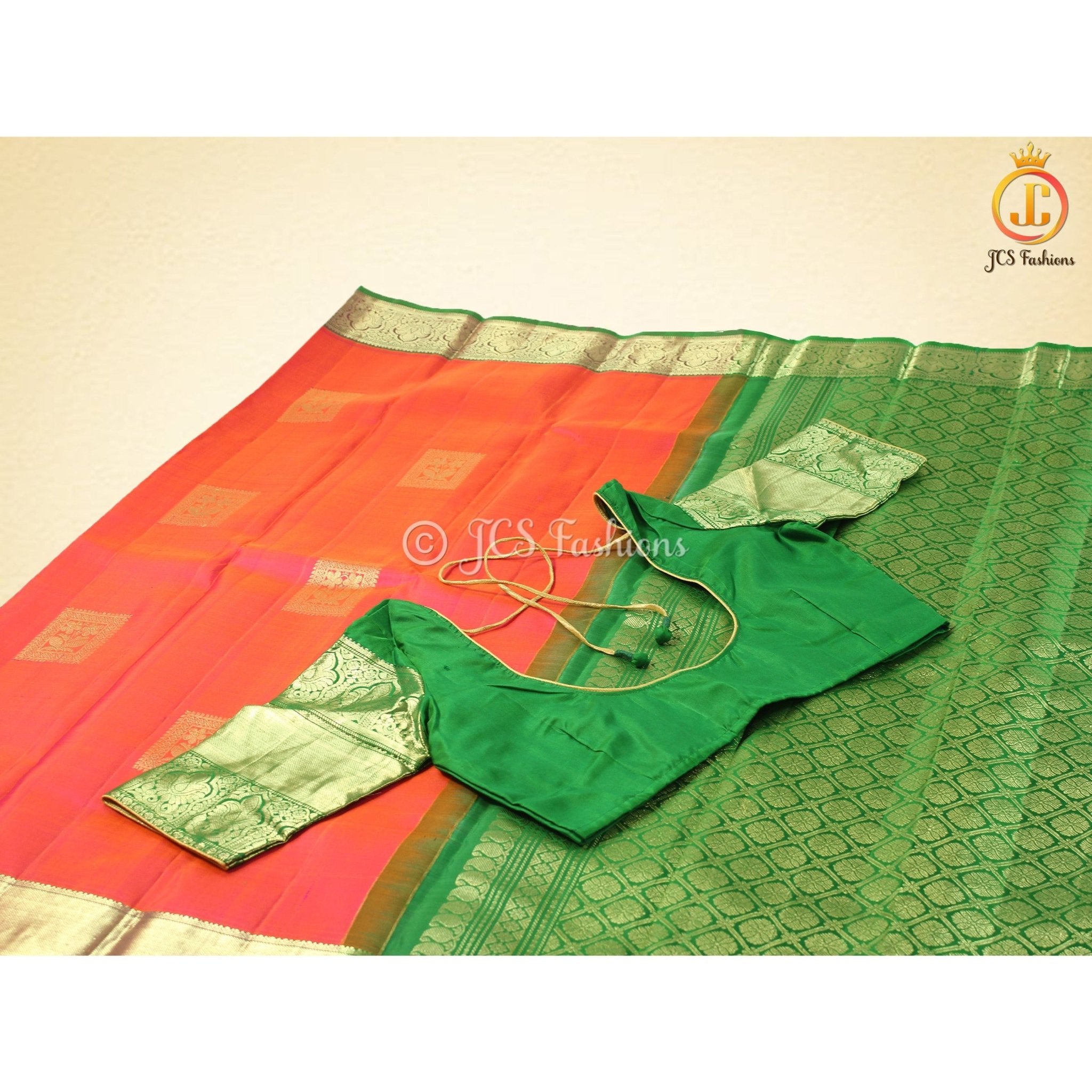 Pure Kanchipuram Handloom Silk Saree With Fully Stitched Blouse SAREE JCS Fashions