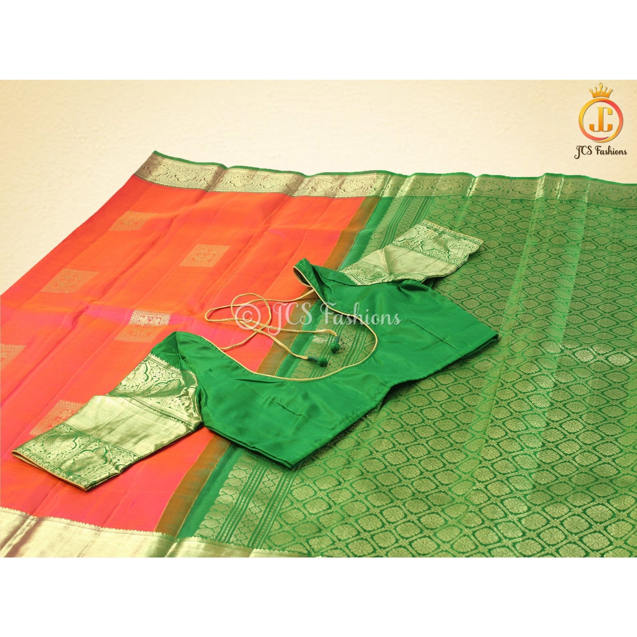 Pure Kanchipuram Handloom Silk Saree With Fully Stitched Blouse SAREE JCS Fashions
