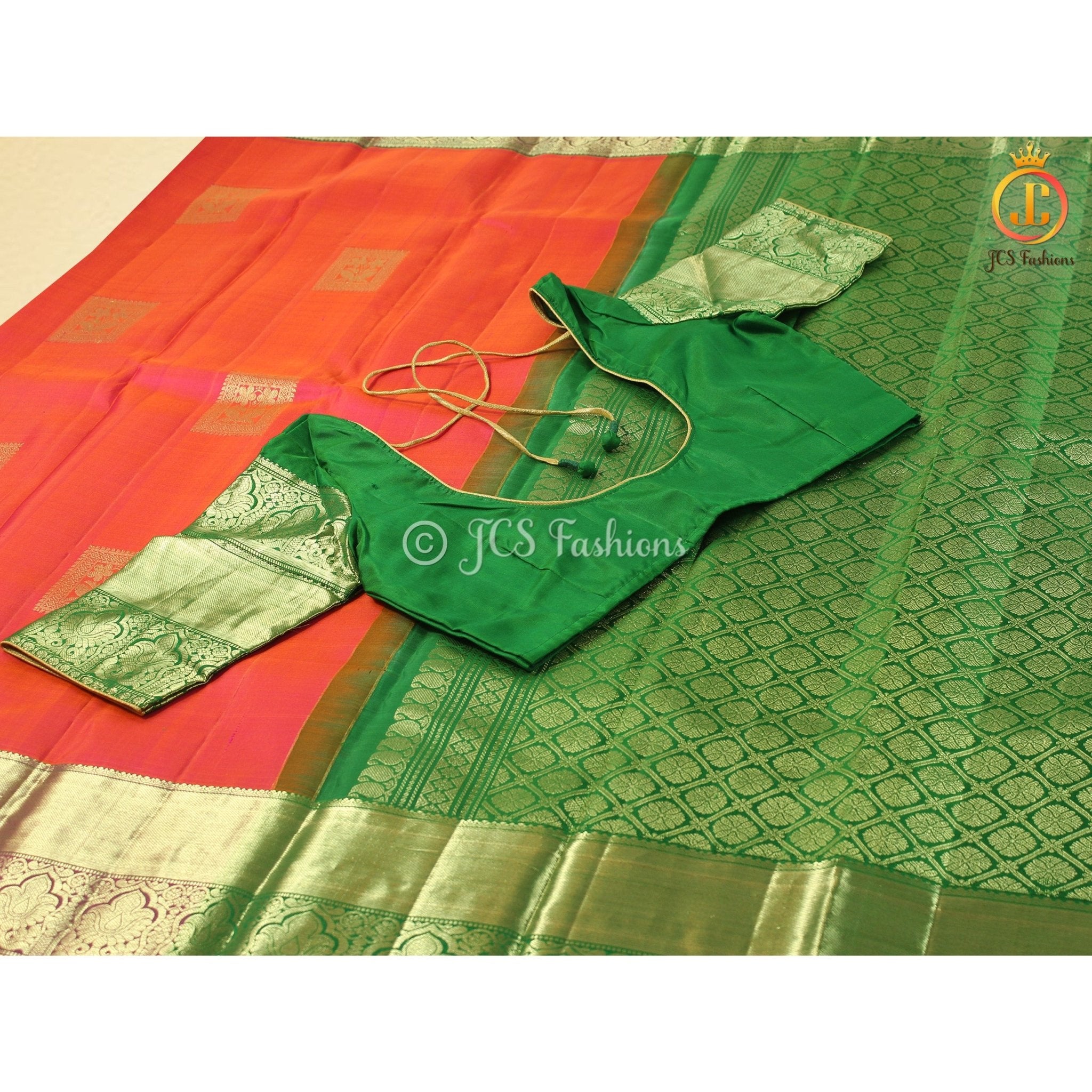 Pure Kanchipuram Handloom Silk Saree With Fully Stitched Blouse SAREE JCS Fashions