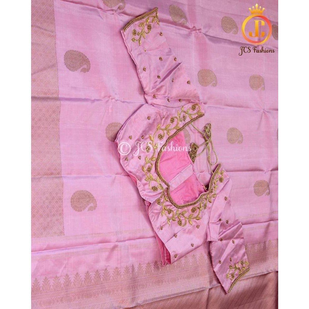 Pure Kanchipuram silk saree in gorgeous pink. Bridal Collection Saree JCS Fashions Pink 5.5 Meters