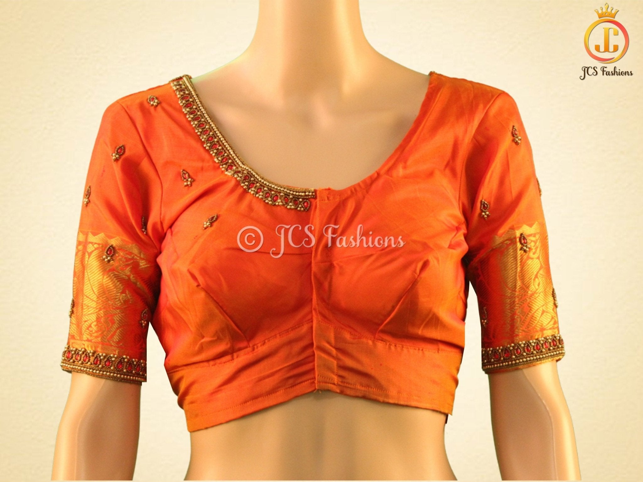 Pure Kanjivaram Silk Saree With fully stitched maggam work Blouse SAREE JCS Fashions