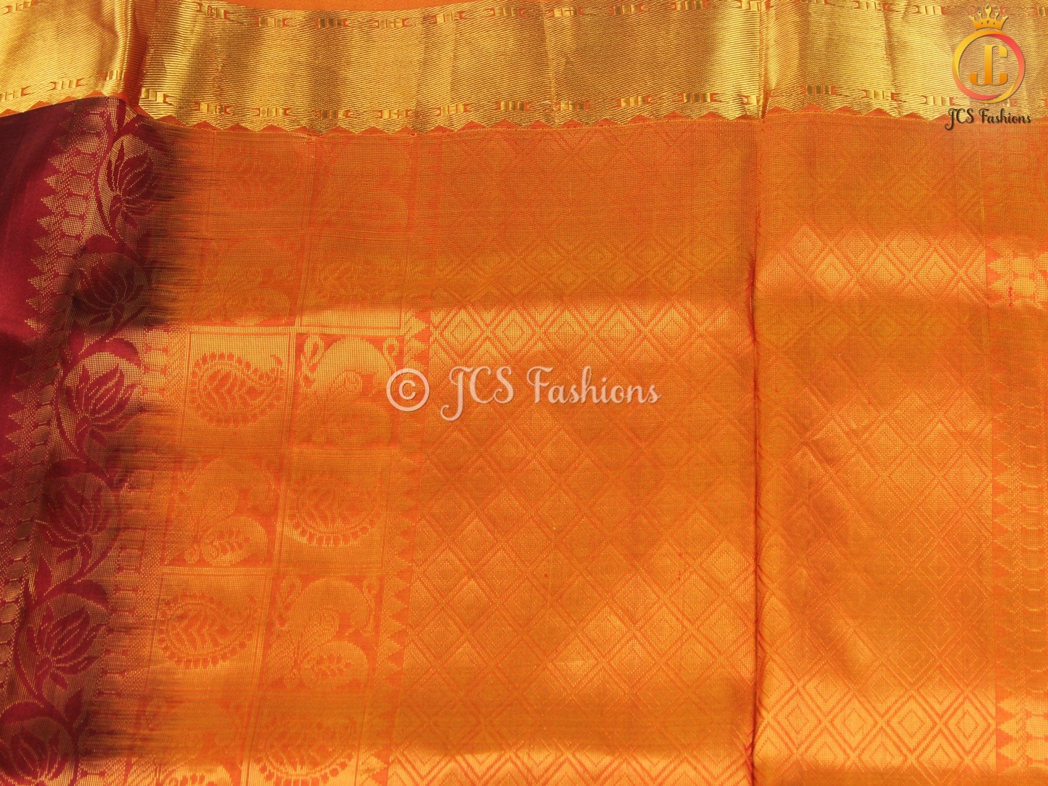 Pure Kanjivaram Silk Saree With fully stitched maggam work Blouse SAREE JCS Fashions