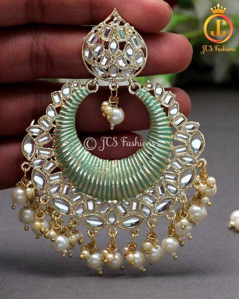 Rama Green Kundan Meenakari Earrings | Gold Plated Alloy, Hoop Style Jewelry JCS Fashions