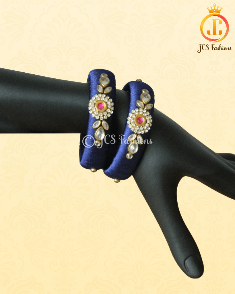 Royal Blue and Red Stone with Aari Work Fancy metal bangles Jewelry JCS Fashions