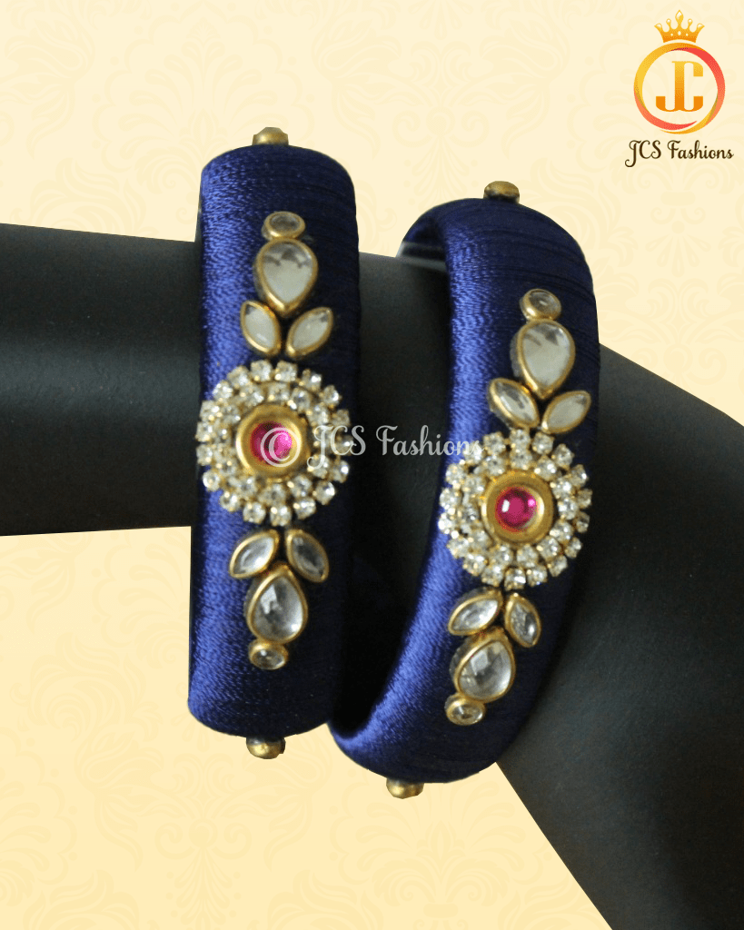 Royal Blue and Red Stone with Aari Work Fancy metal bangles Jewelry JCS Fashions Royal Blue 2.60