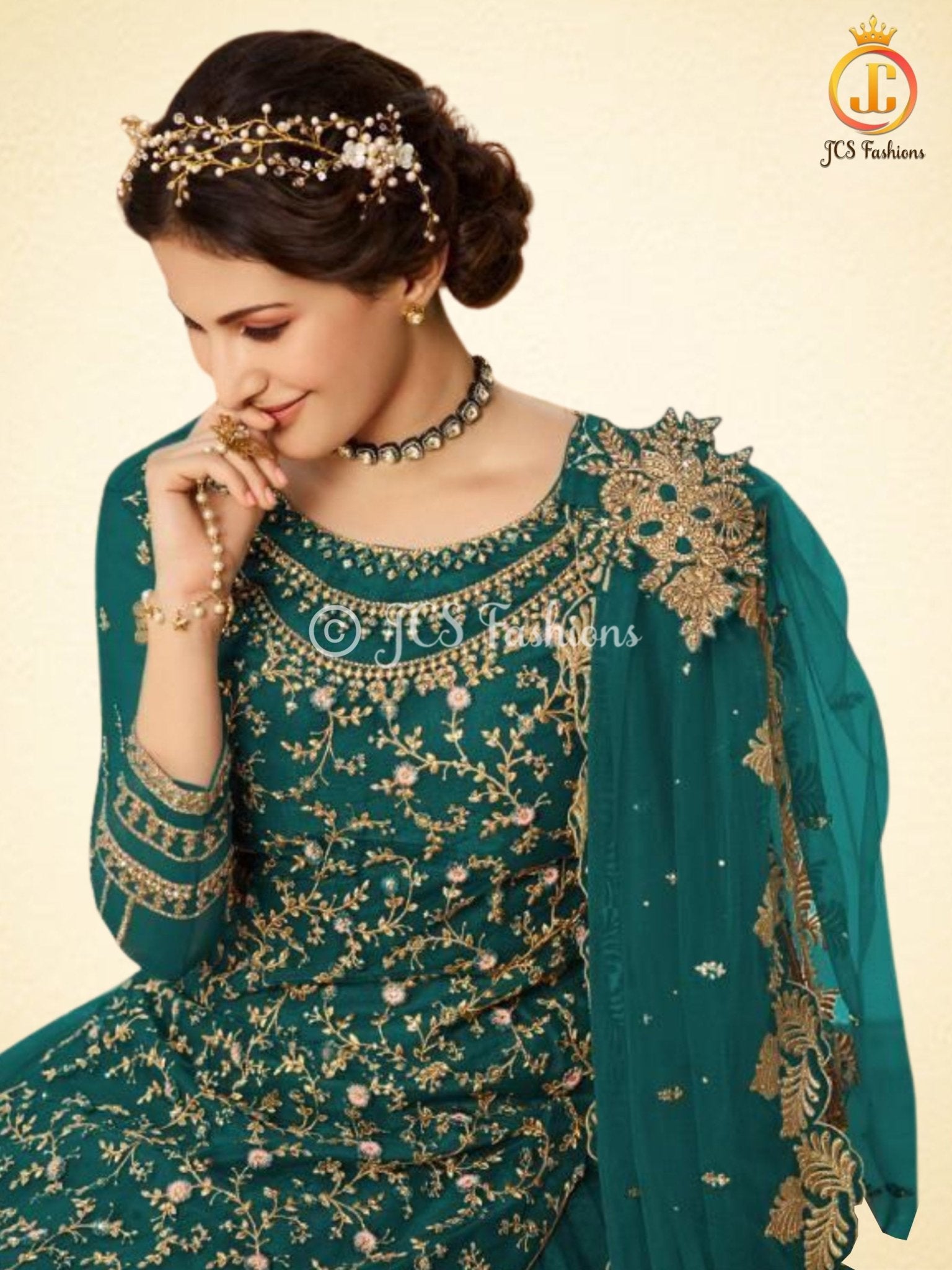 Salwar Kameez With Skirt. Beautiful Designer Party Wear in Green KURTI JCS Fashions