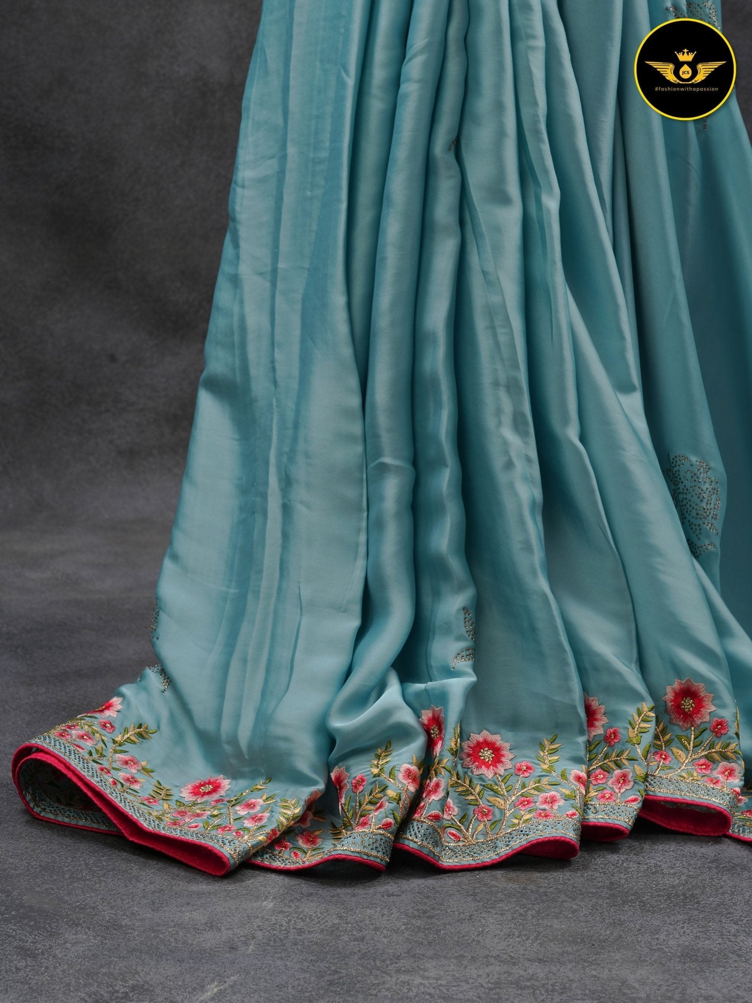 Satin Silk Saree With Swarovski Work and Heavy Border For Women SAREE JCS Fashions