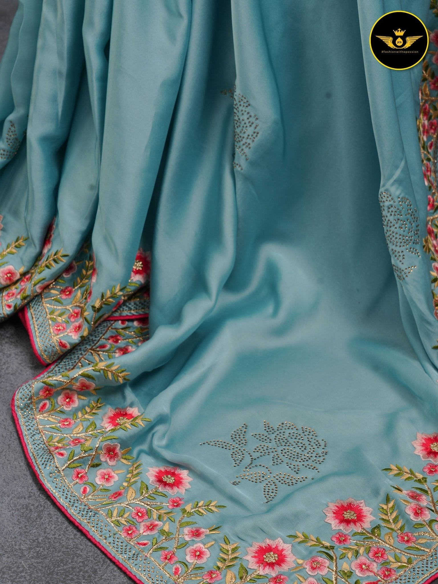 Satin Silk Saree With Swarovski Work and Heavy Border For Women SAREE JCS Fashions