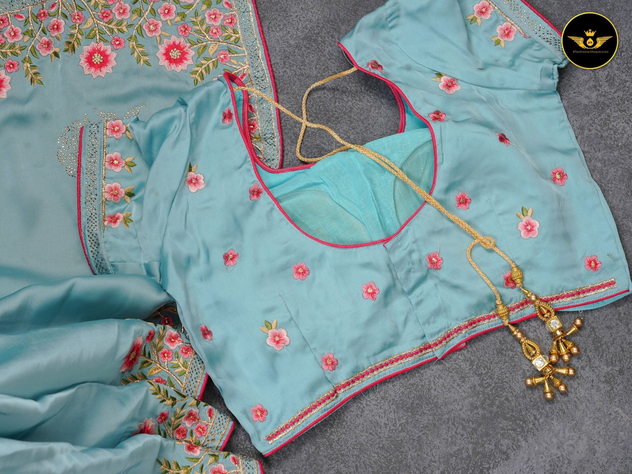 Satin Silk Saree With Swarovski Work and Heavy Border For Women SAREE JCS Fashions