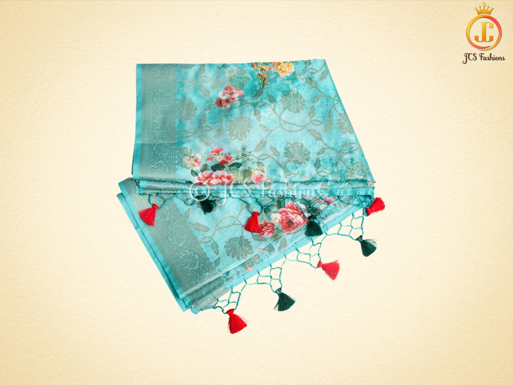 Semi Munga Silk Saree, Weaving and floral Prints. With Fully stitched Blouse SAREE JCS Fashions