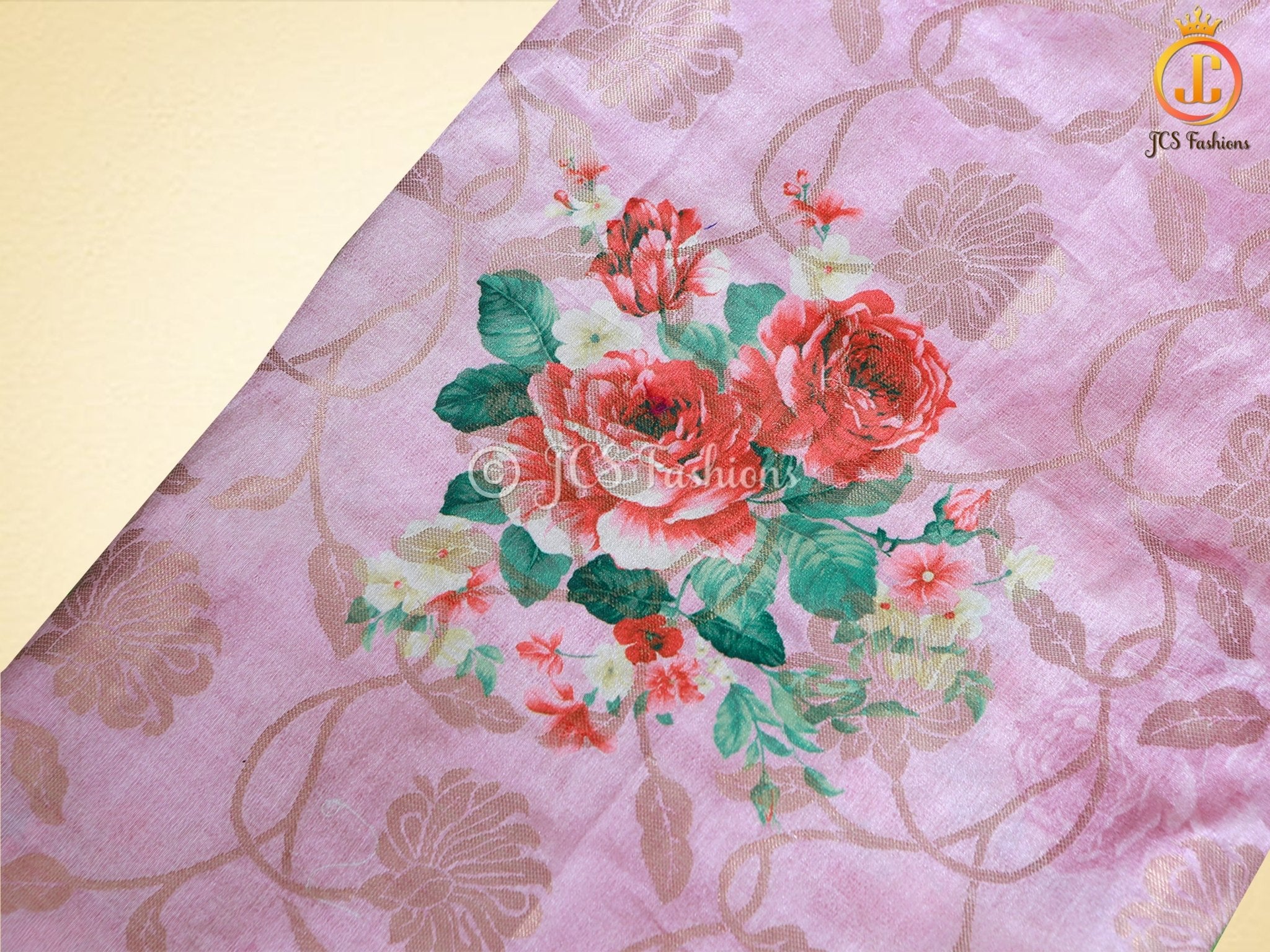 Semi Munga silk saree with digital print and weaving design. Grand pallu SAREE JCS Fashions