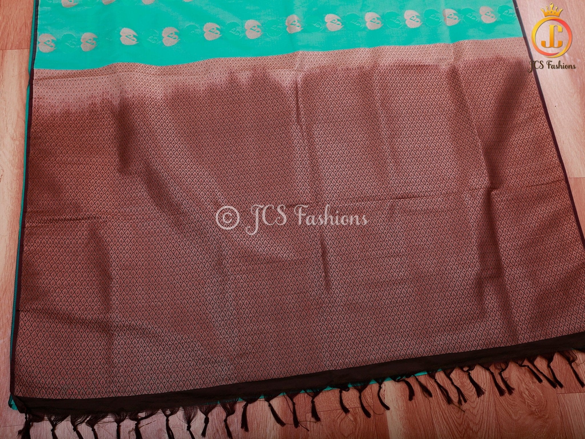 Semi Silk Border Less Saree With Fully Stitched Blouse, Copper Zari SAREE JCS Fashions