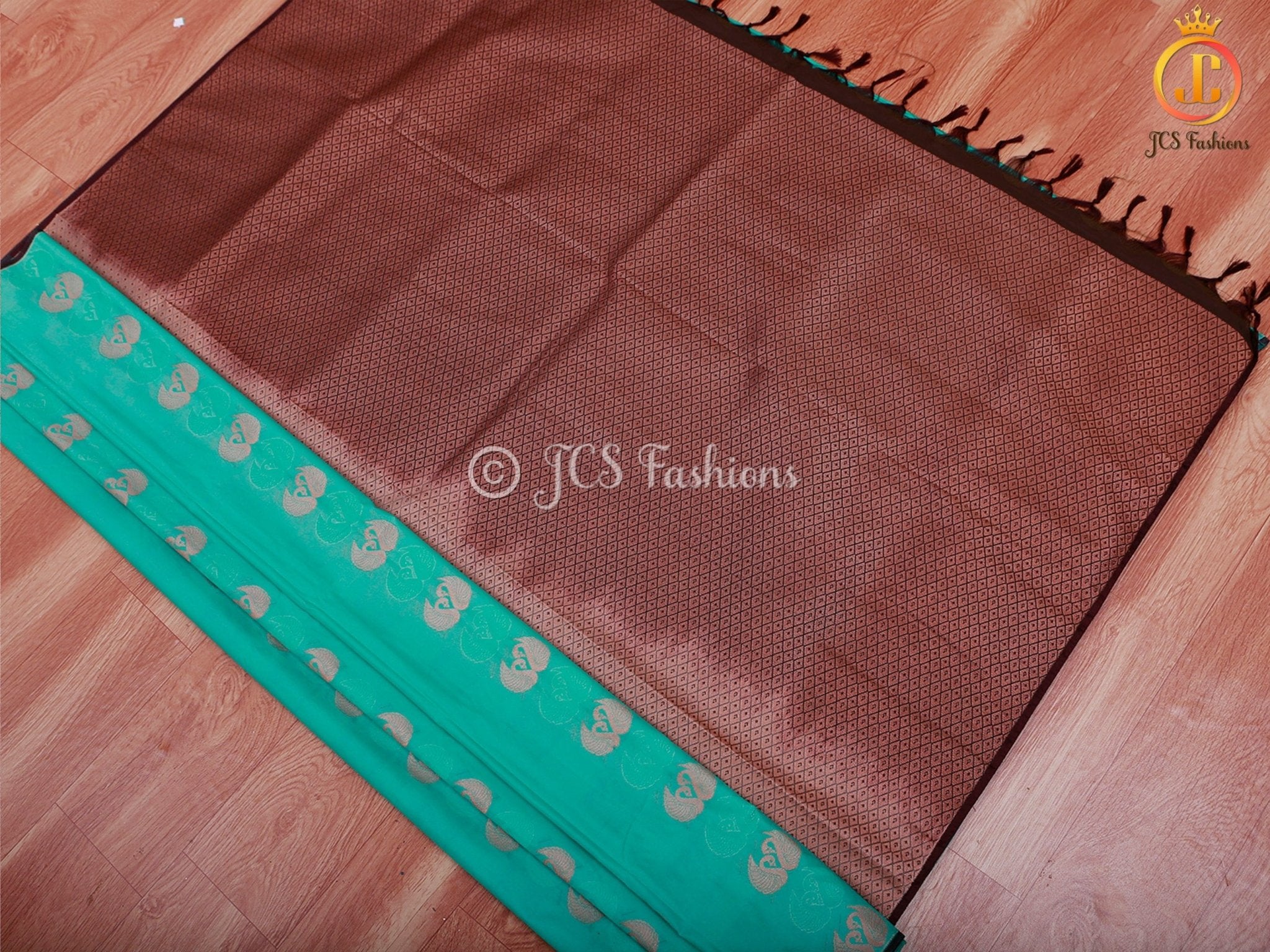 Semi Silk Border Less Saree With Fully Stitched Blouse, Copper Zari SAREE JCS Fashions