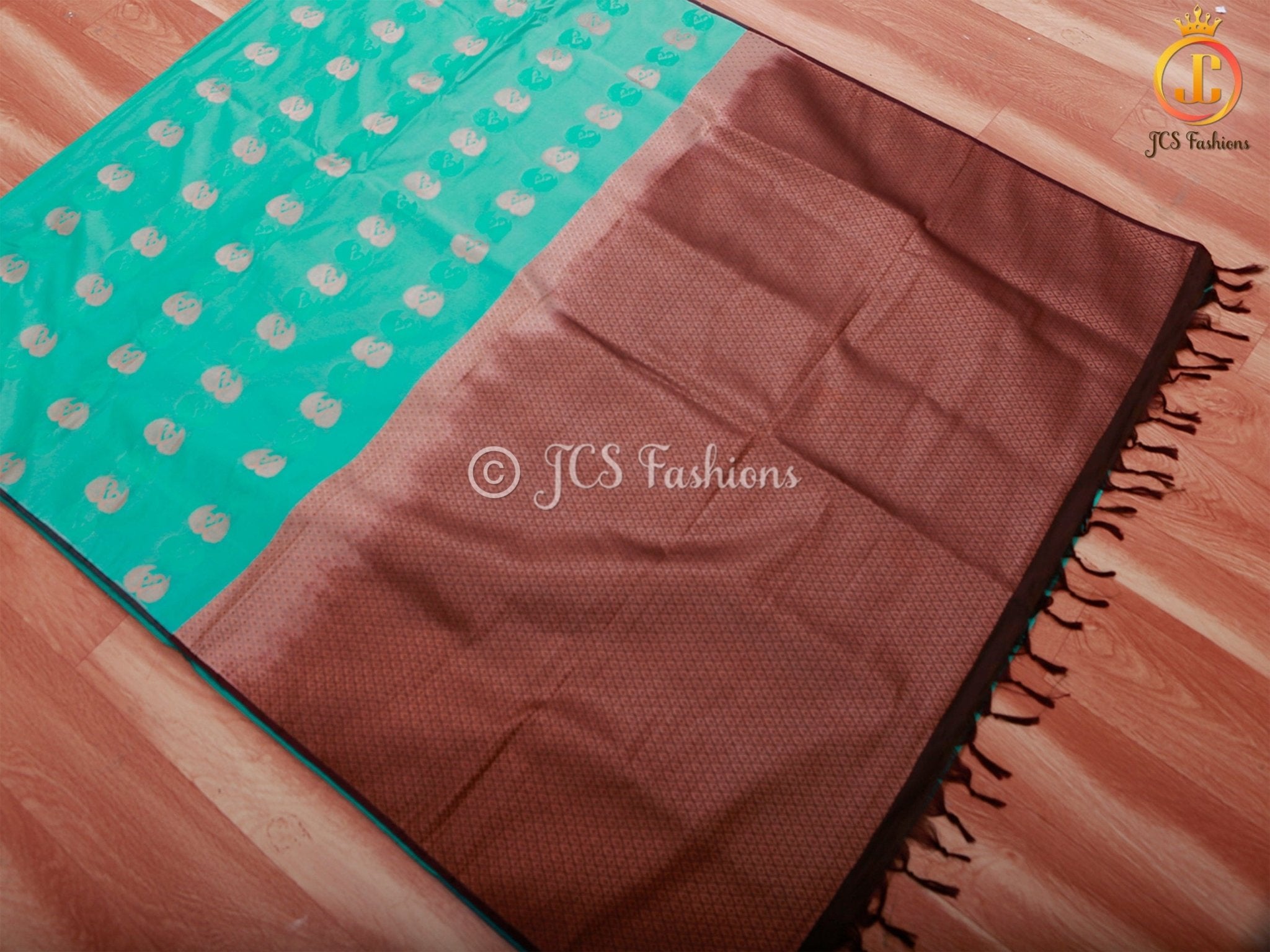 Semi Silk Border Less Saree With Fully Stitched Blouse, Copper Zari SAREE JCS Fashions