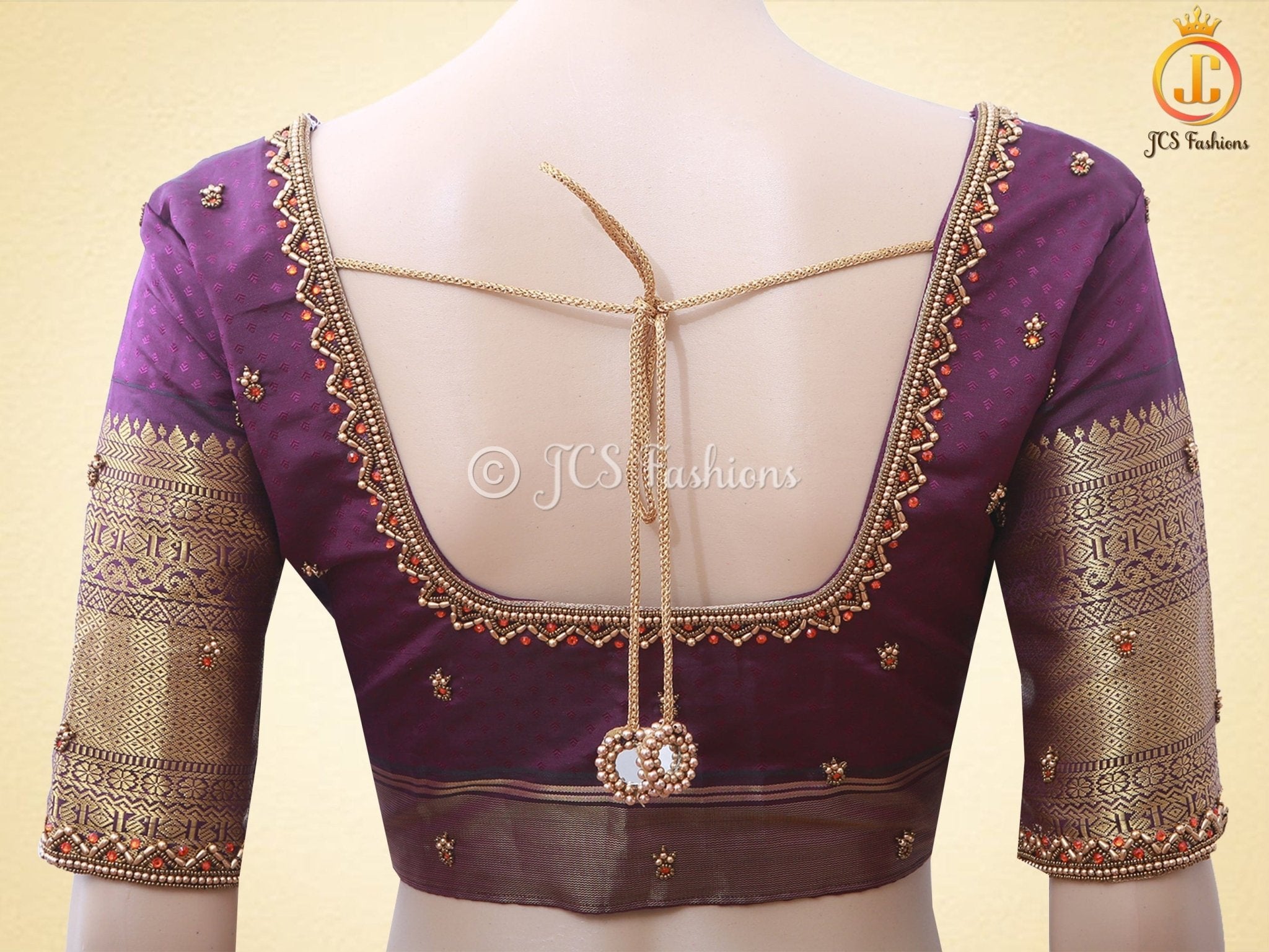 Semi-Silk Saree with Korvai pattern and Maggam Work Blouse SAREE JCS Fashions