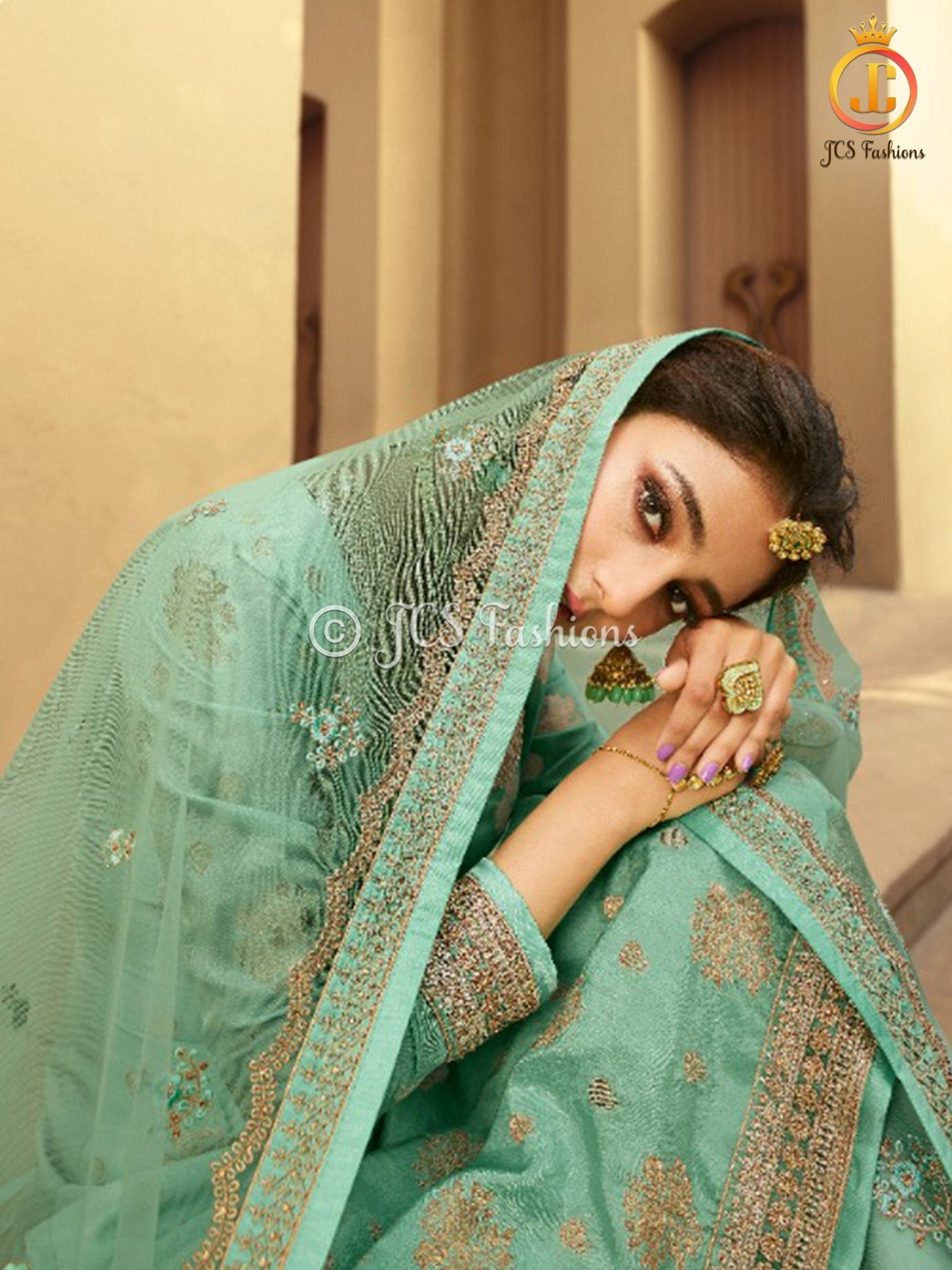 Sharara Suit With Heavy Work in Pastel Green KURTI JCS Fashions