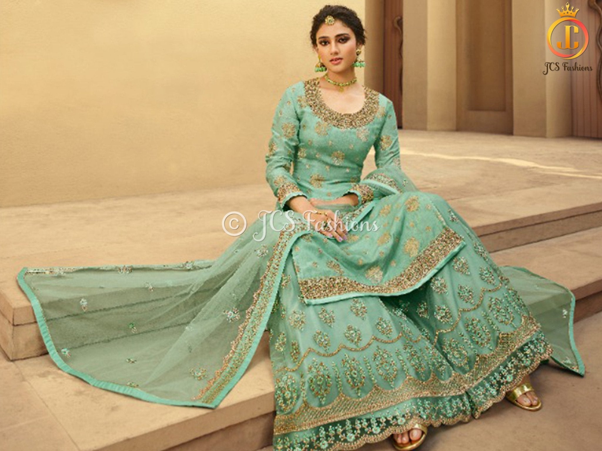 Sharara Suit With Heavy Work in Pastel Green KURTI JCS Fashions