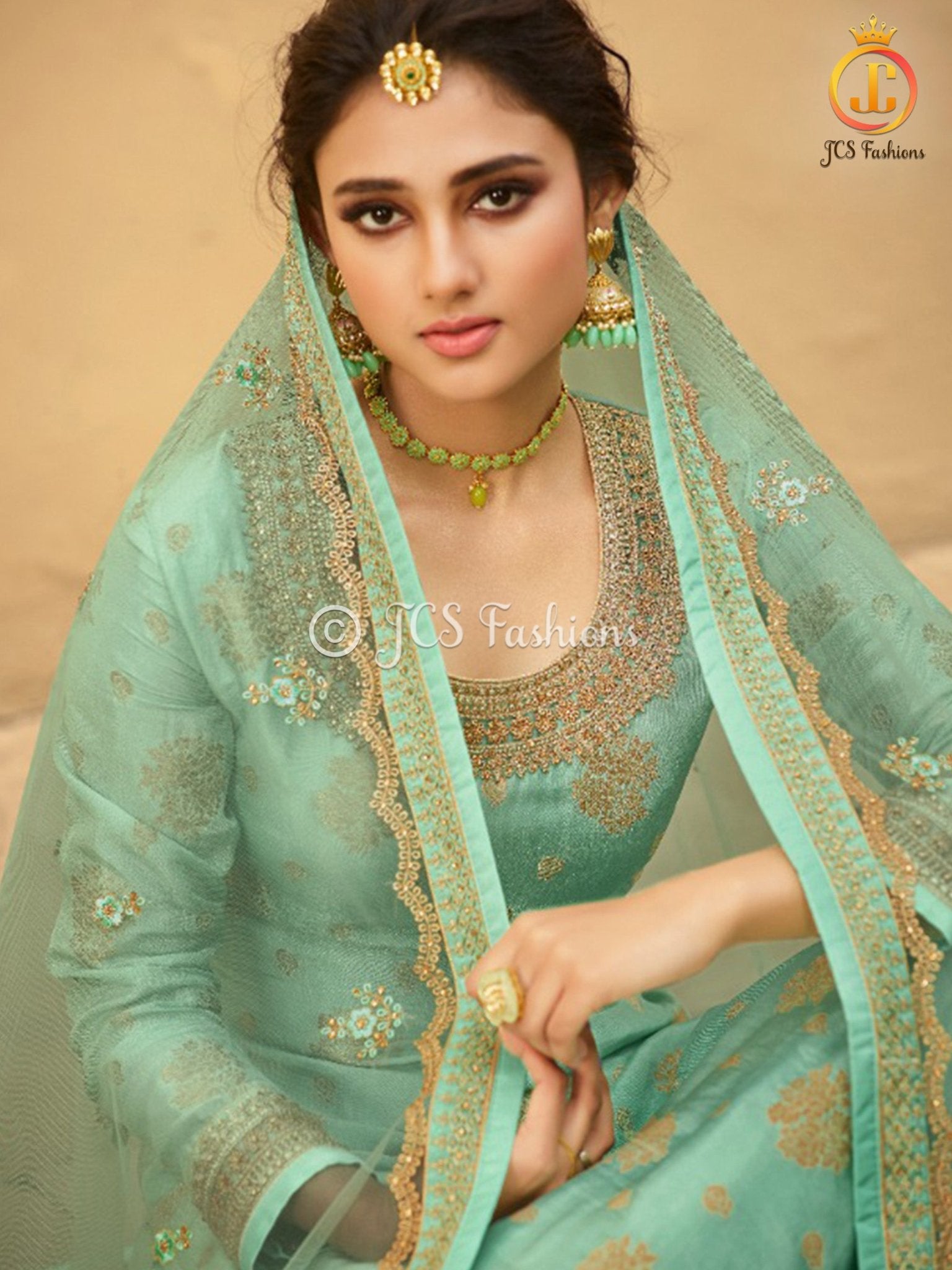 Sharara Suit With Heavy Work in Pastel Green KURTI JCS Fashions