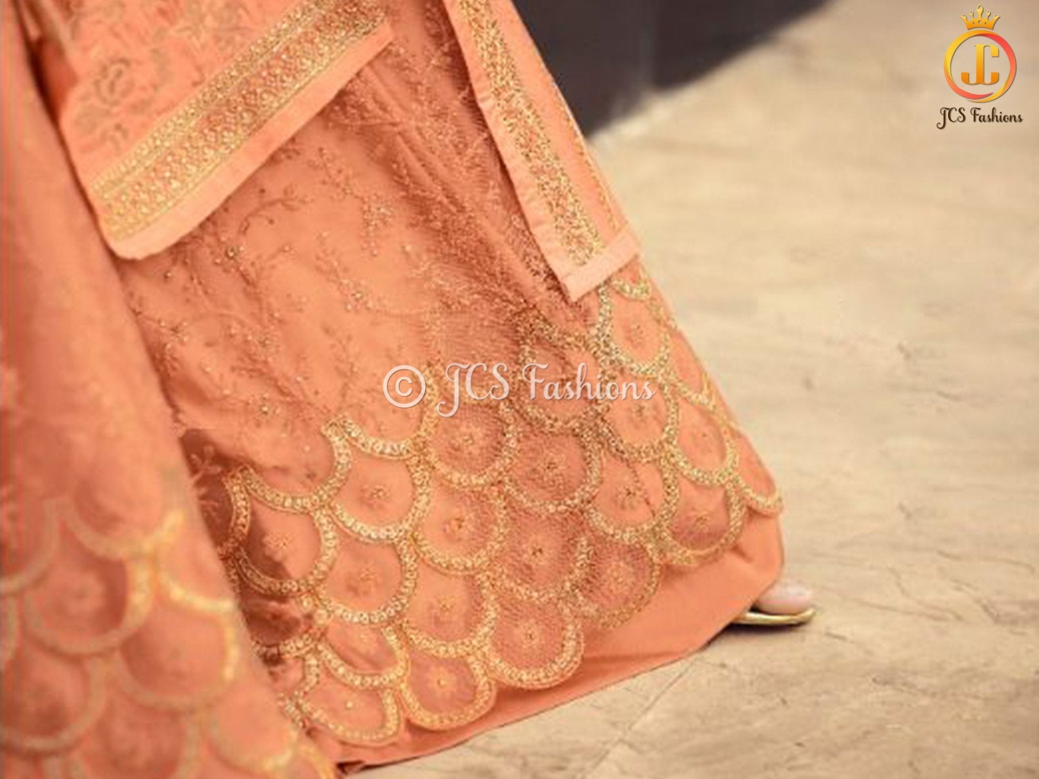 Sharara Suit With Intricate Stone and Embroidery work in Peach KURTI JCS Fashions