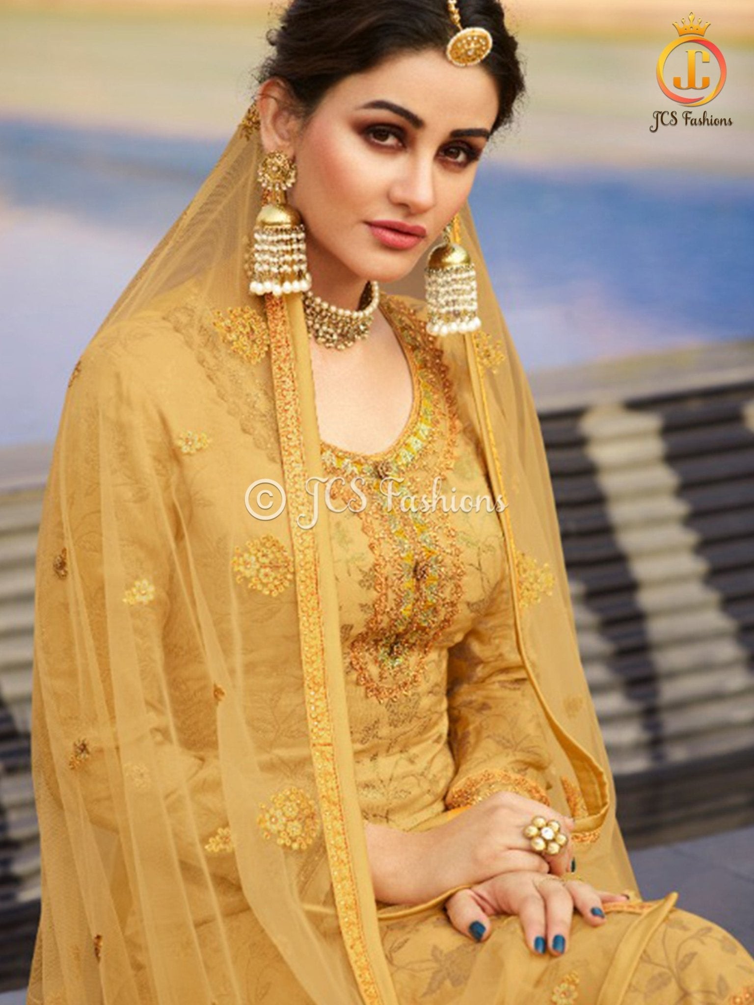 Sharara Suit With Intricate Stone and Embroidery work in Yellow KURTI JCS Fashions