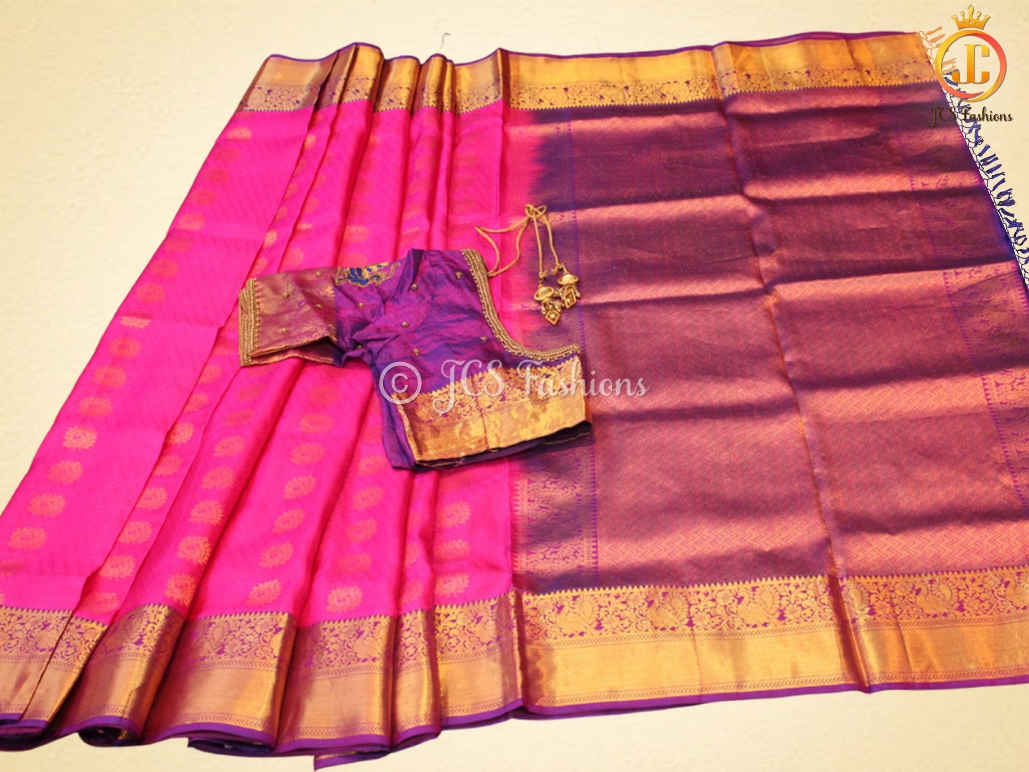 SILK MARK CERTIFIED, Kanjivaram Handloom Silk Saree With Rich Pallu SAREE JCS Fashions