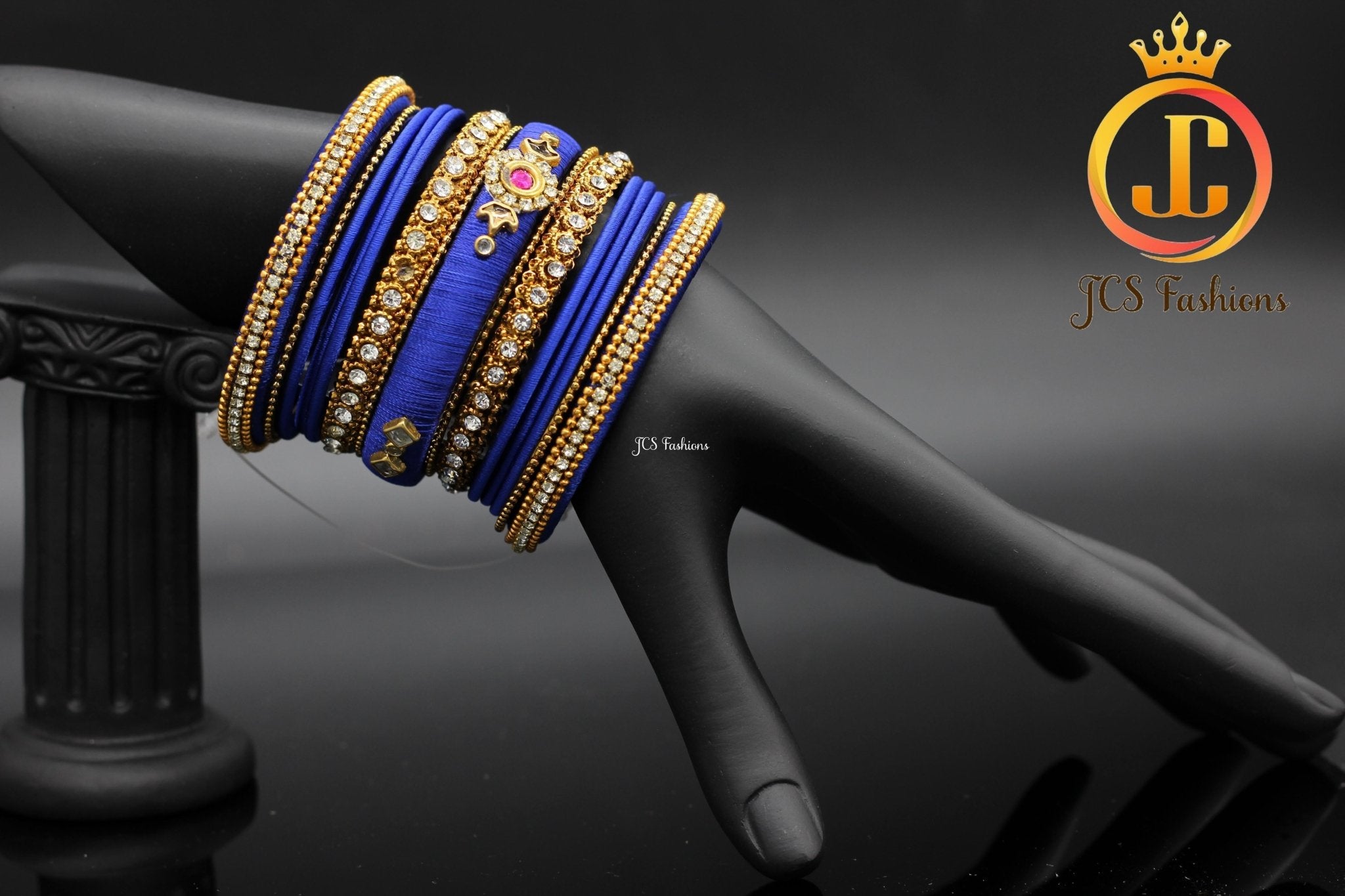 Silk Thread Bangles with Kundan and Stone Work in Royal Blue Color Jewelry JCS Fashions