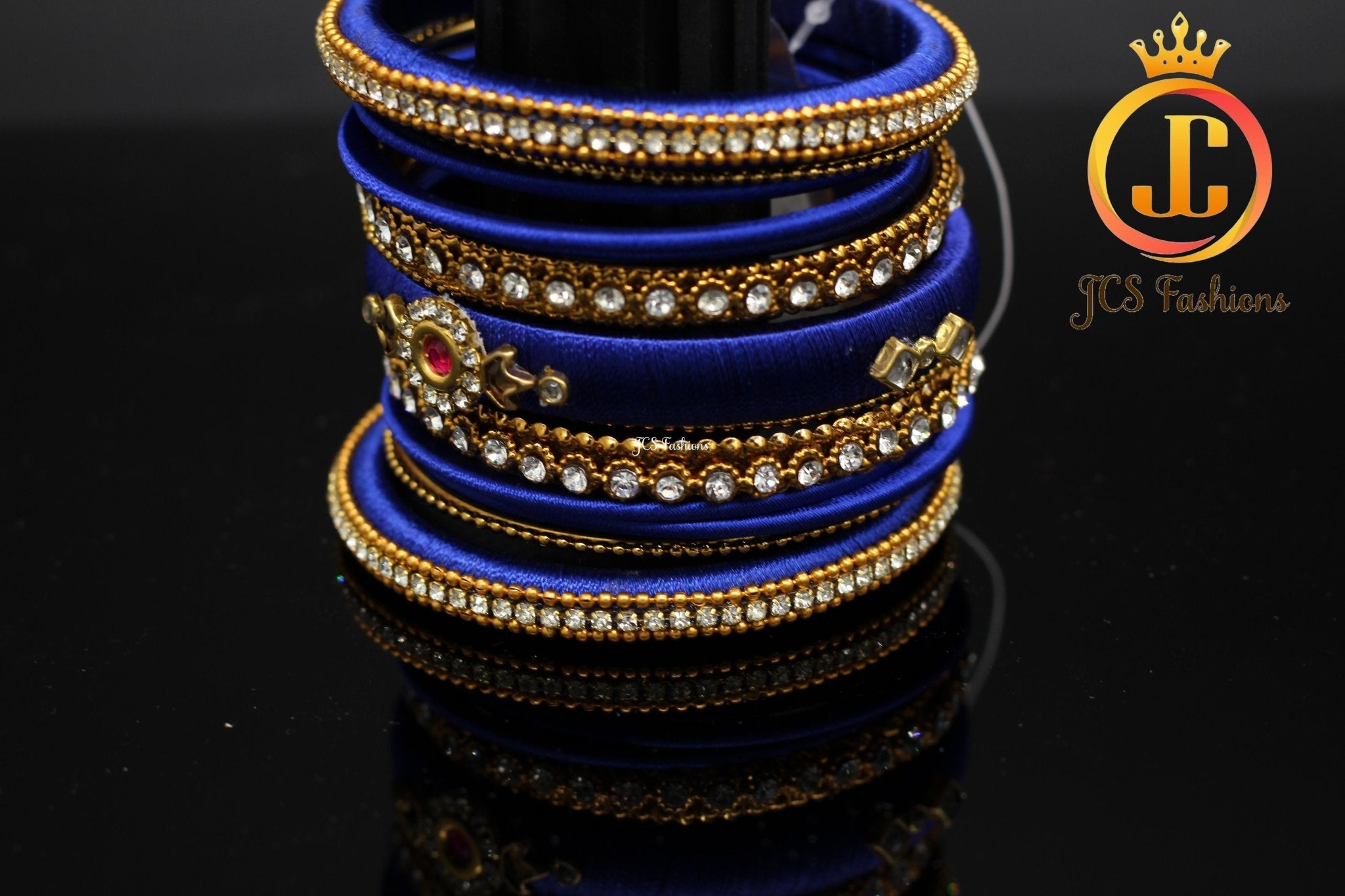 Silk Thread Bangles with Kundan and Stone Work in Royal Blue Color Jewelry JCS Fashions