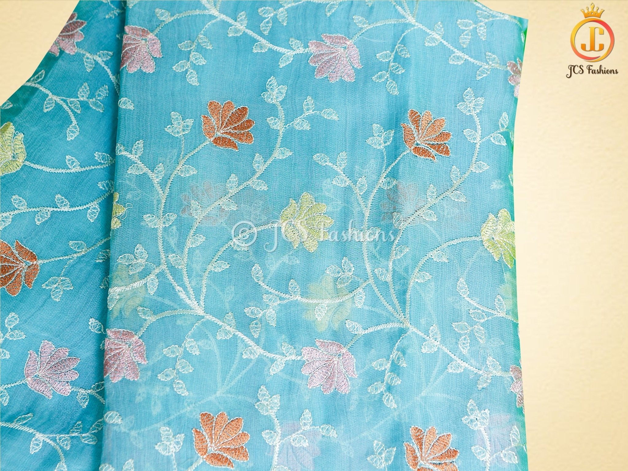 Soft Organza Saree with Allover Multicolor Embroidery Jall Work SAREE JCS Fashions